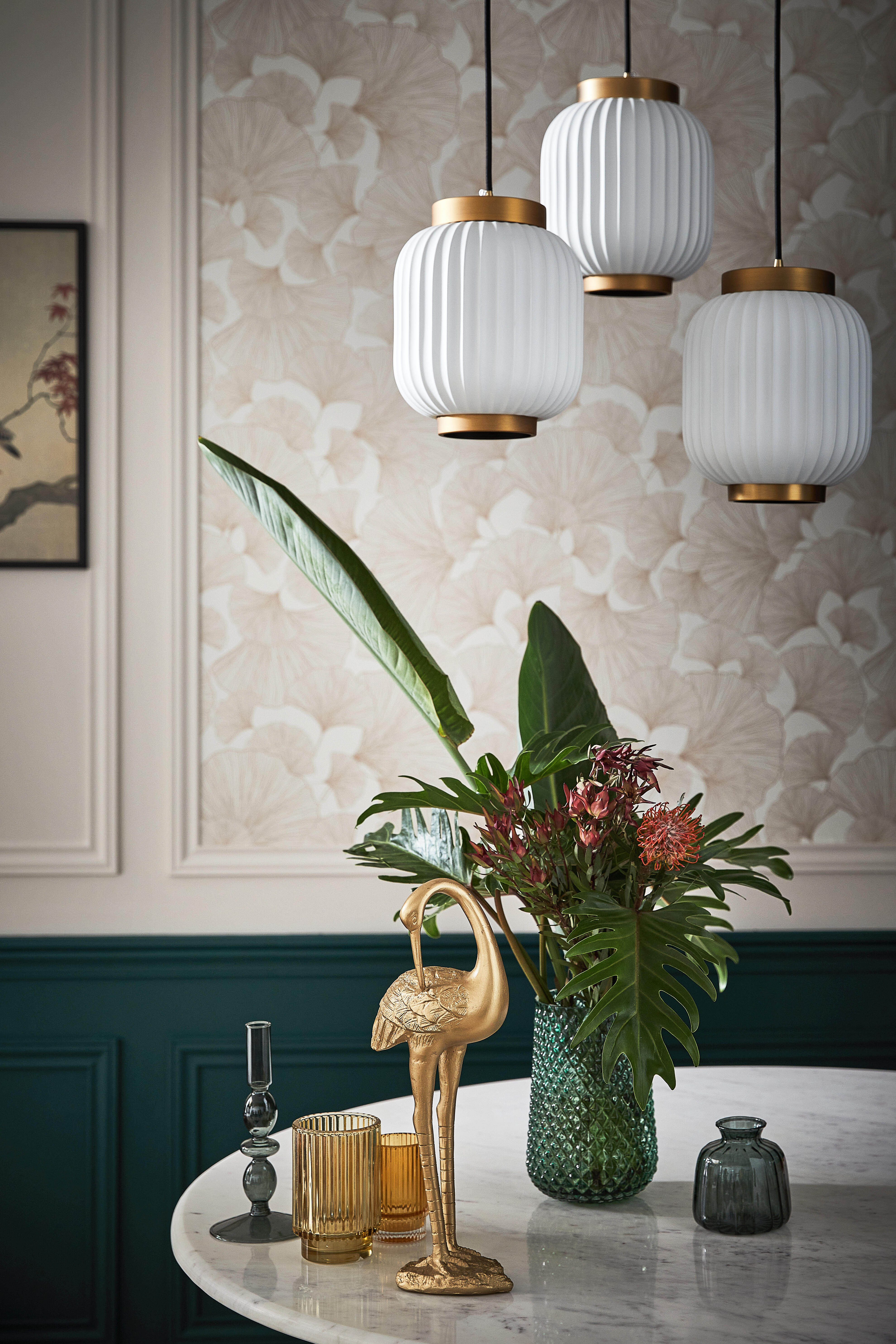 Papier peint intissé Ginko blanc et cuivre - 5