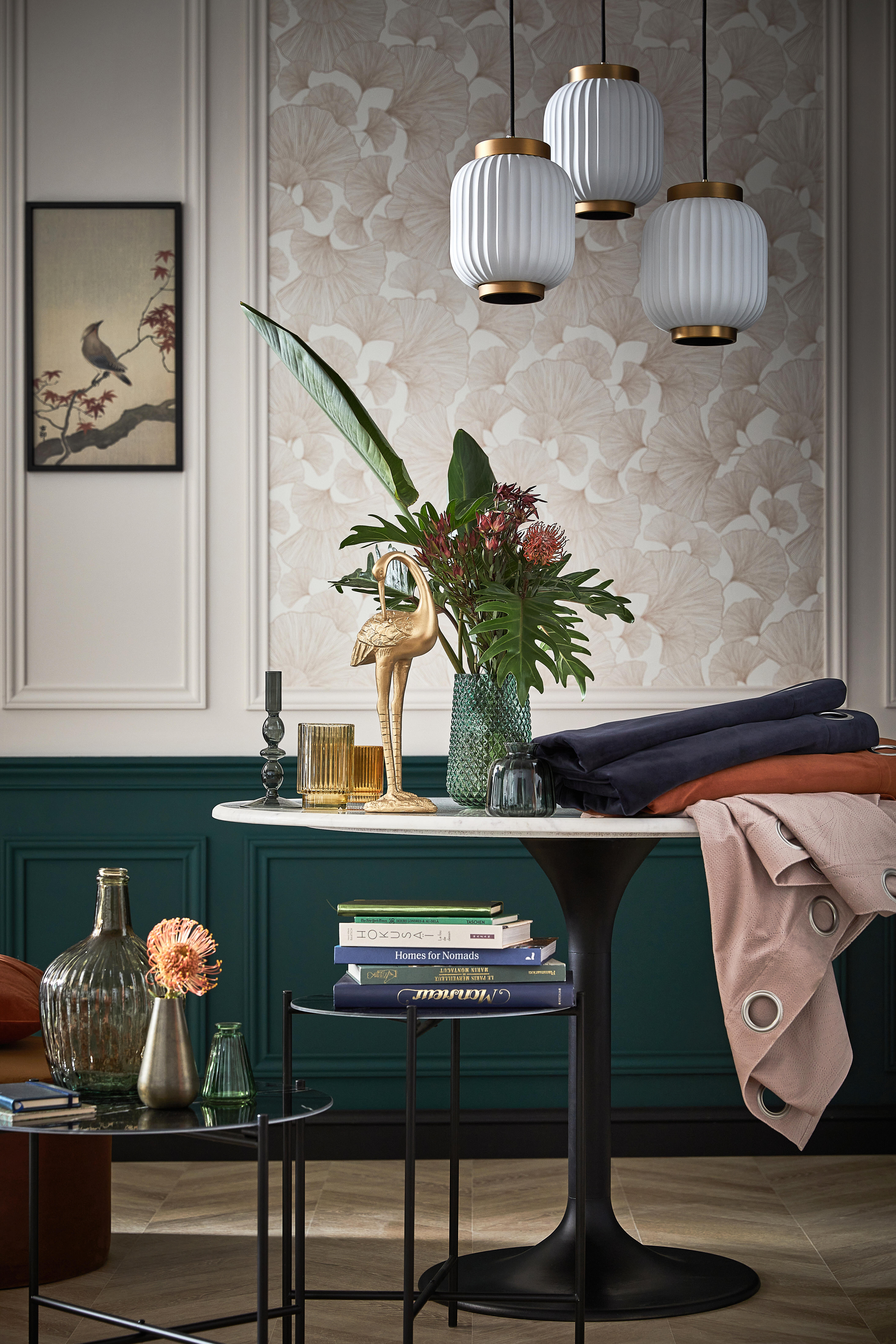 Papier peint intissé Ginko blanc et cuivre - 4