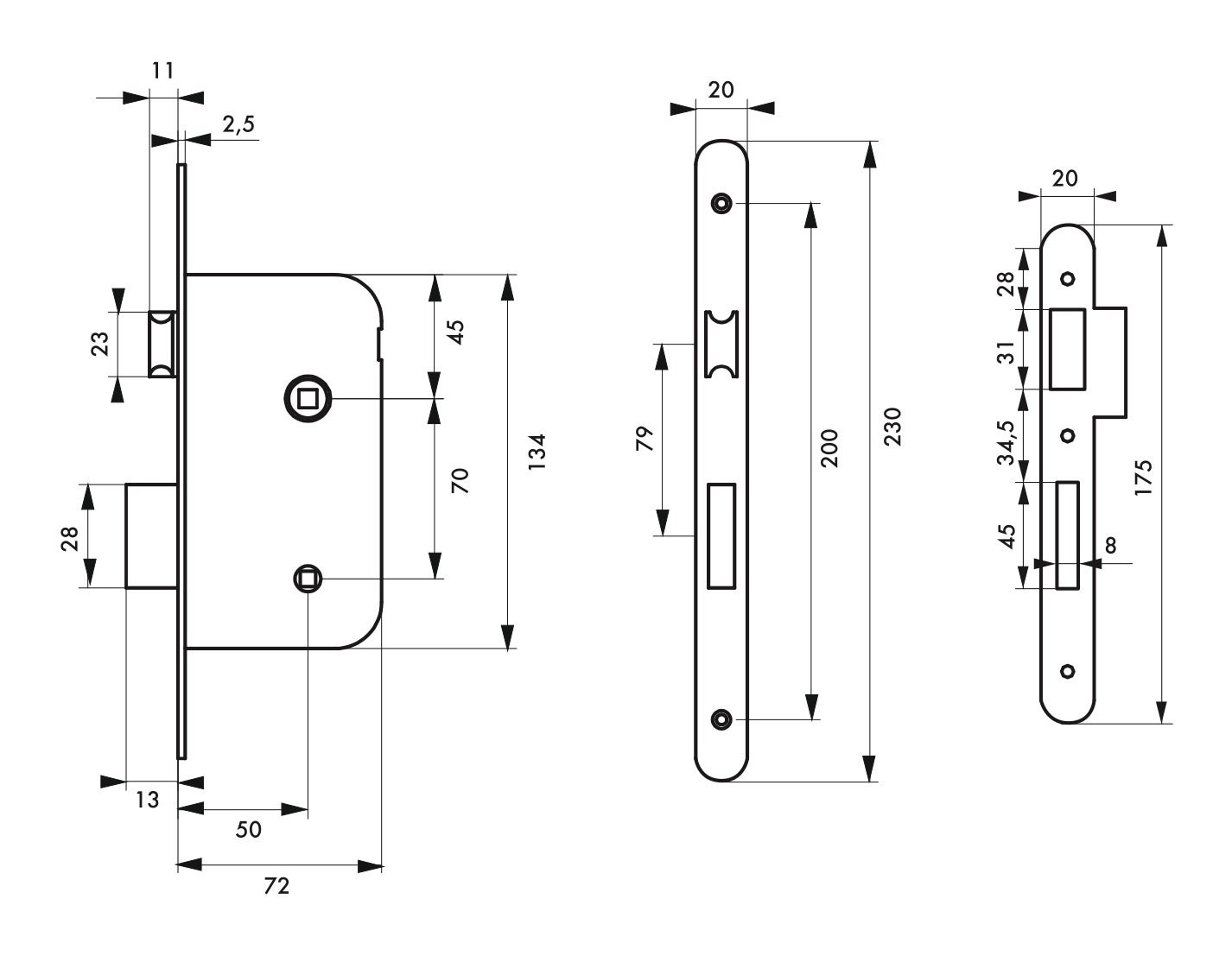 Serrure encastrée THIRARD, à condamnation, axe 50 mm - 2