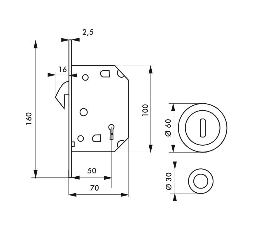 Serrure encastrée THIRARD, à clé, axe 50 mm - 3