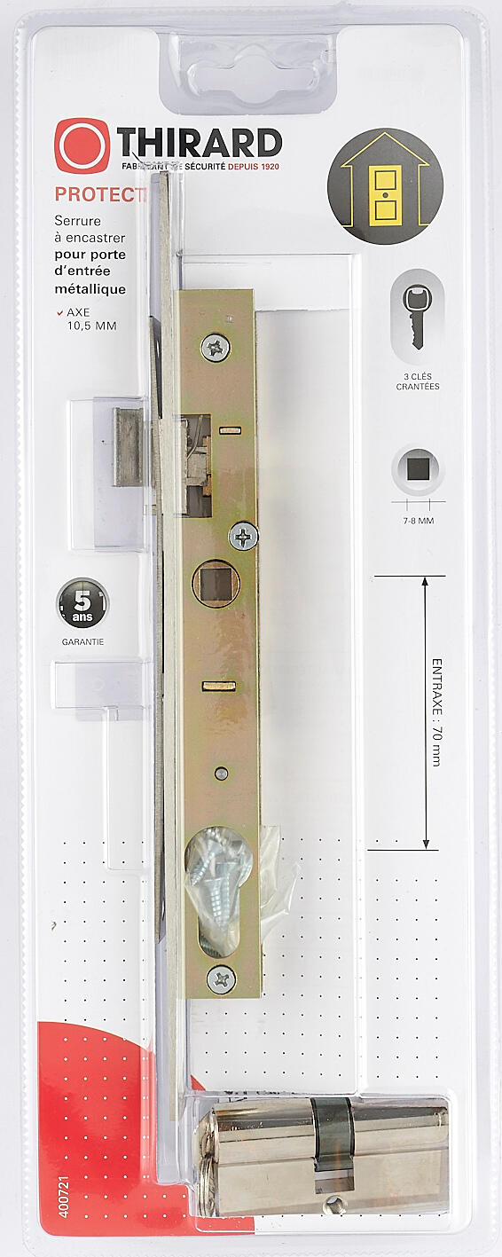 Serrure encastrée THIRARD, à cylindre, axe 10.5 mm - 3