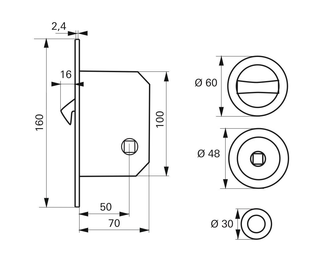 Serrure encastrée THIRARD, à condamnation, axe 50 mm - 3