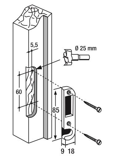 Gâche centrage gauche pour serrures multipoint encastrées, THIRARD - 2