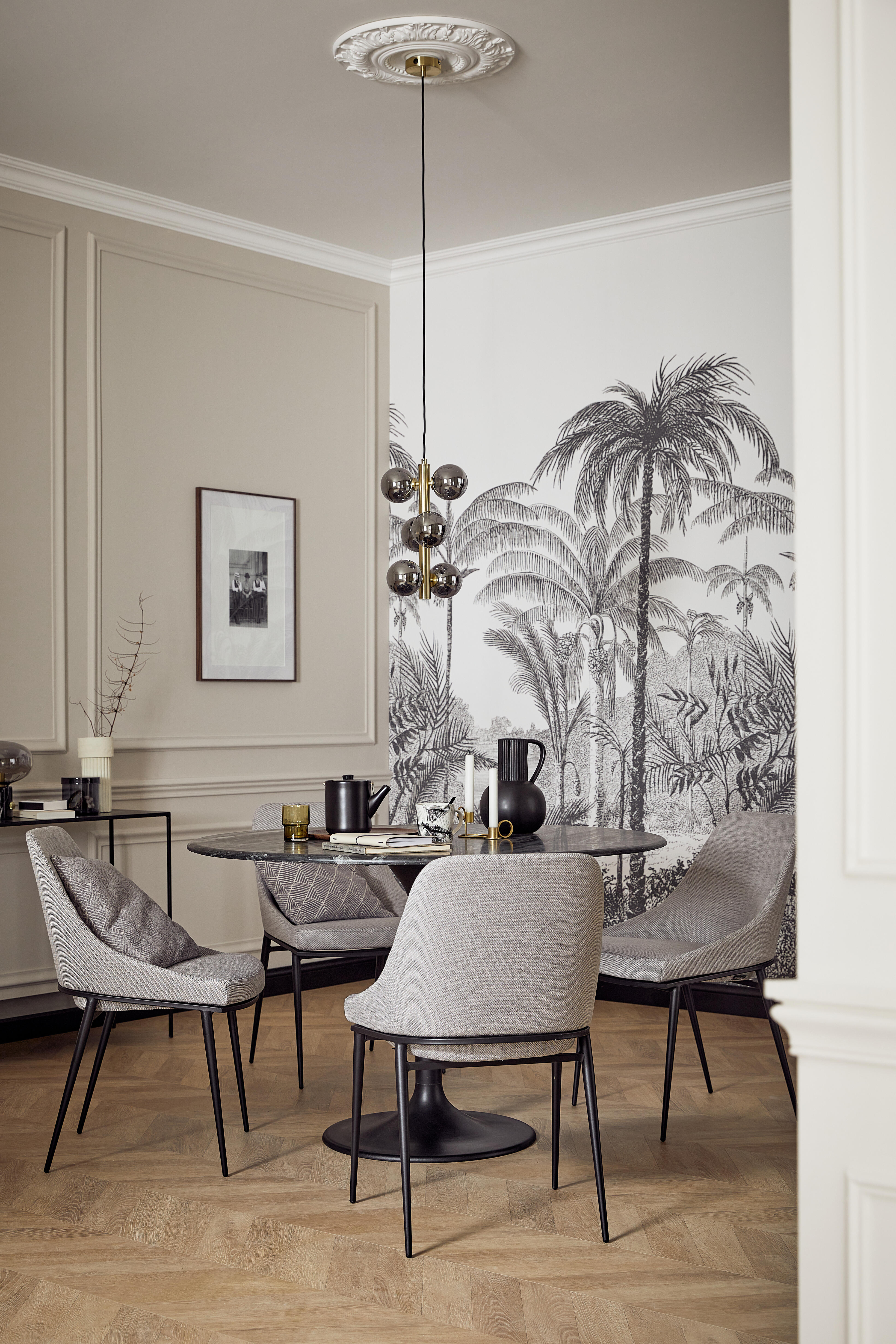 Papier peint panoramique Feuille Palm Scenery noir et blanc l.159 x H.280 cm - 5