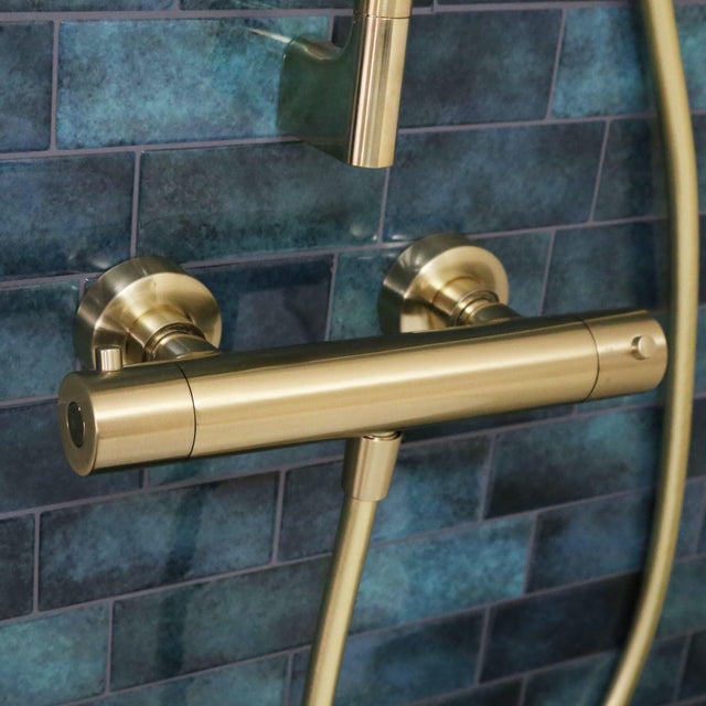Mitigeur de douche thermostatique or brossé, Envol, ESSEBAGNO