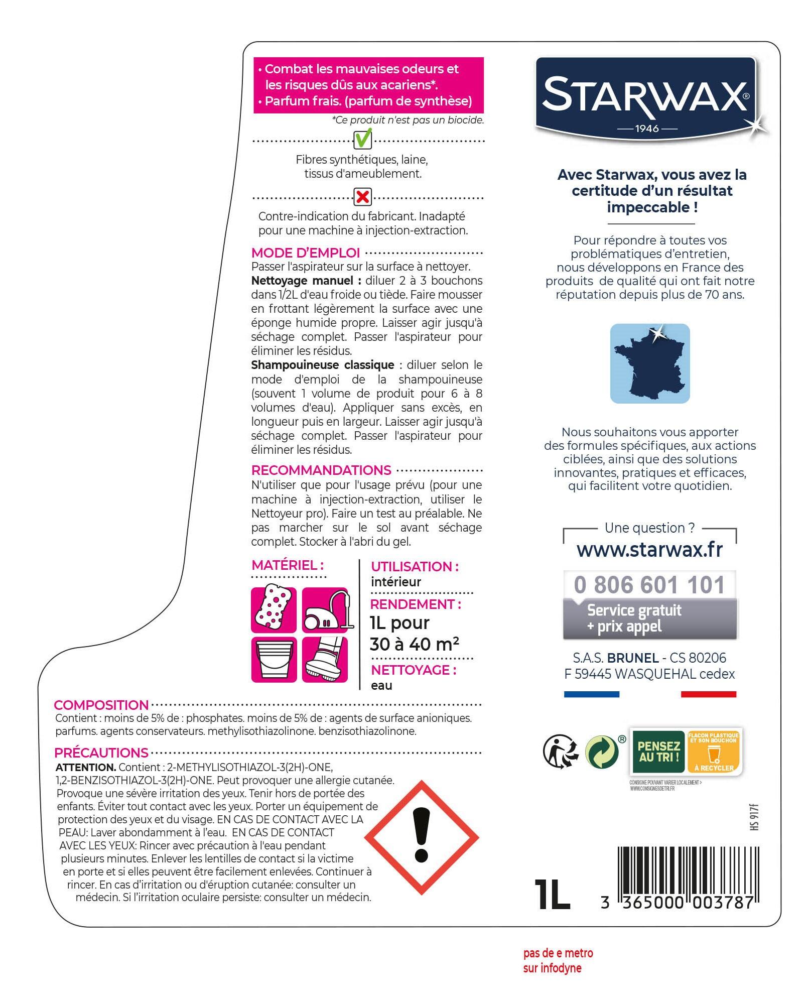 Nettoyant STARWAX Shampoing raviveur tapis moquettes, 1L - 2