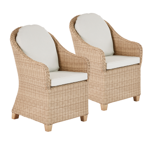 Poltrona da giardino con cuscino beige e braccioli Medena NATERIAL da 2 posti, struttura in alluminio beige seduta in rattan sintetico beige, L 63 x H 90 x P 70 cm, set da 2 pezzi