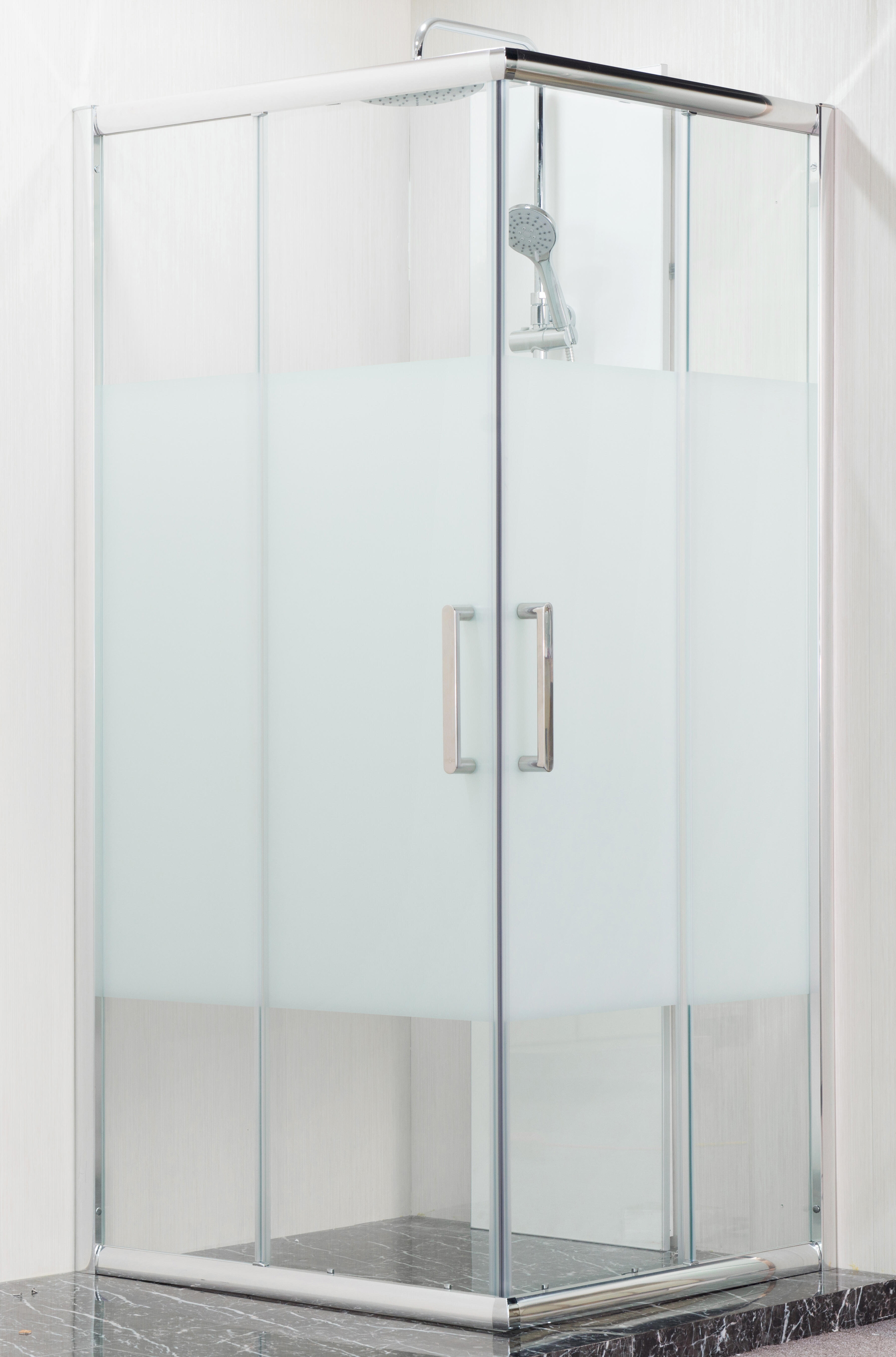 Mampara de ducha corredera serigrafiada quad perfil plata (77.5-79)x(77.5-79)x190 cm 6 mm