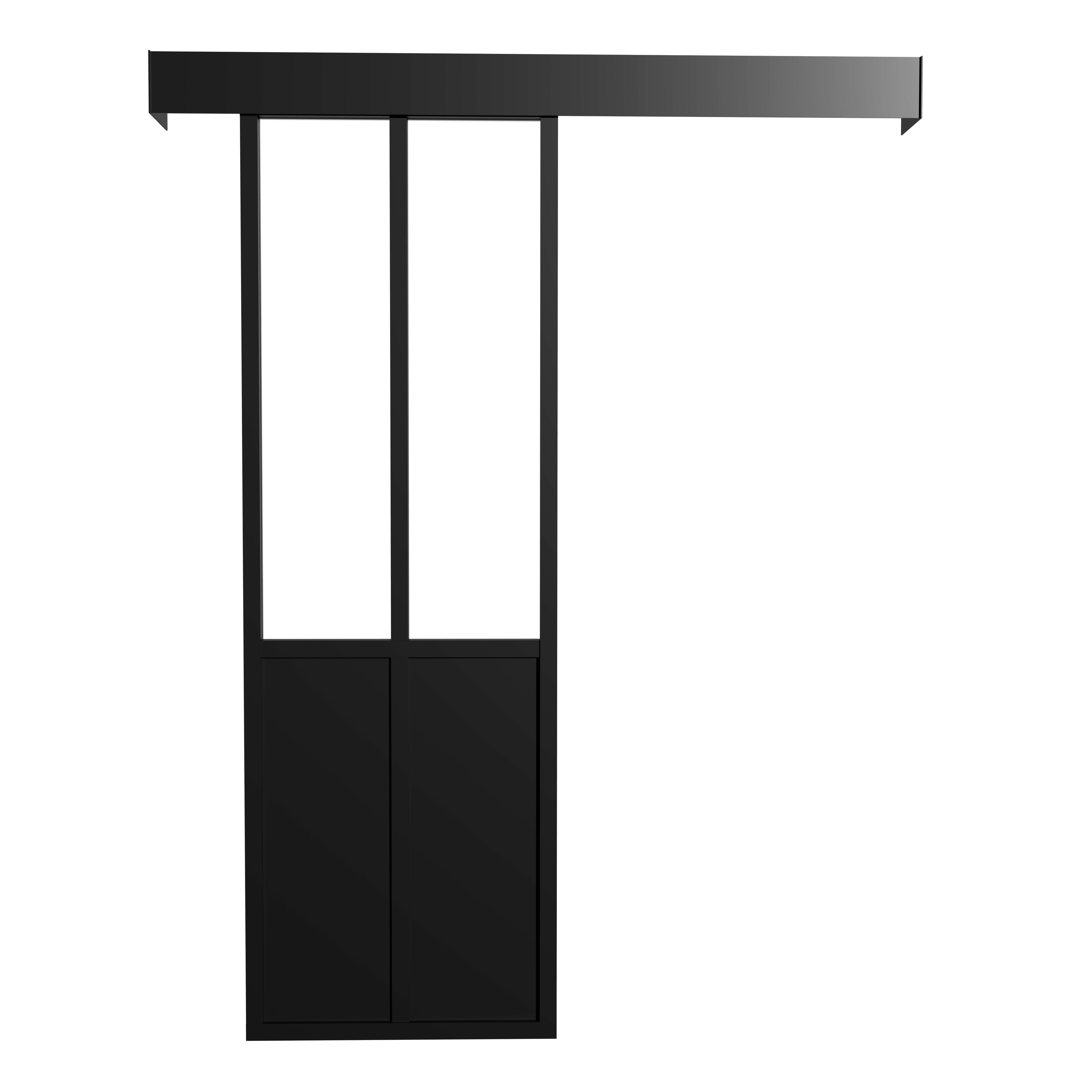 Pack puerta interior corredera cristal atelier negro artens 73cm + guía