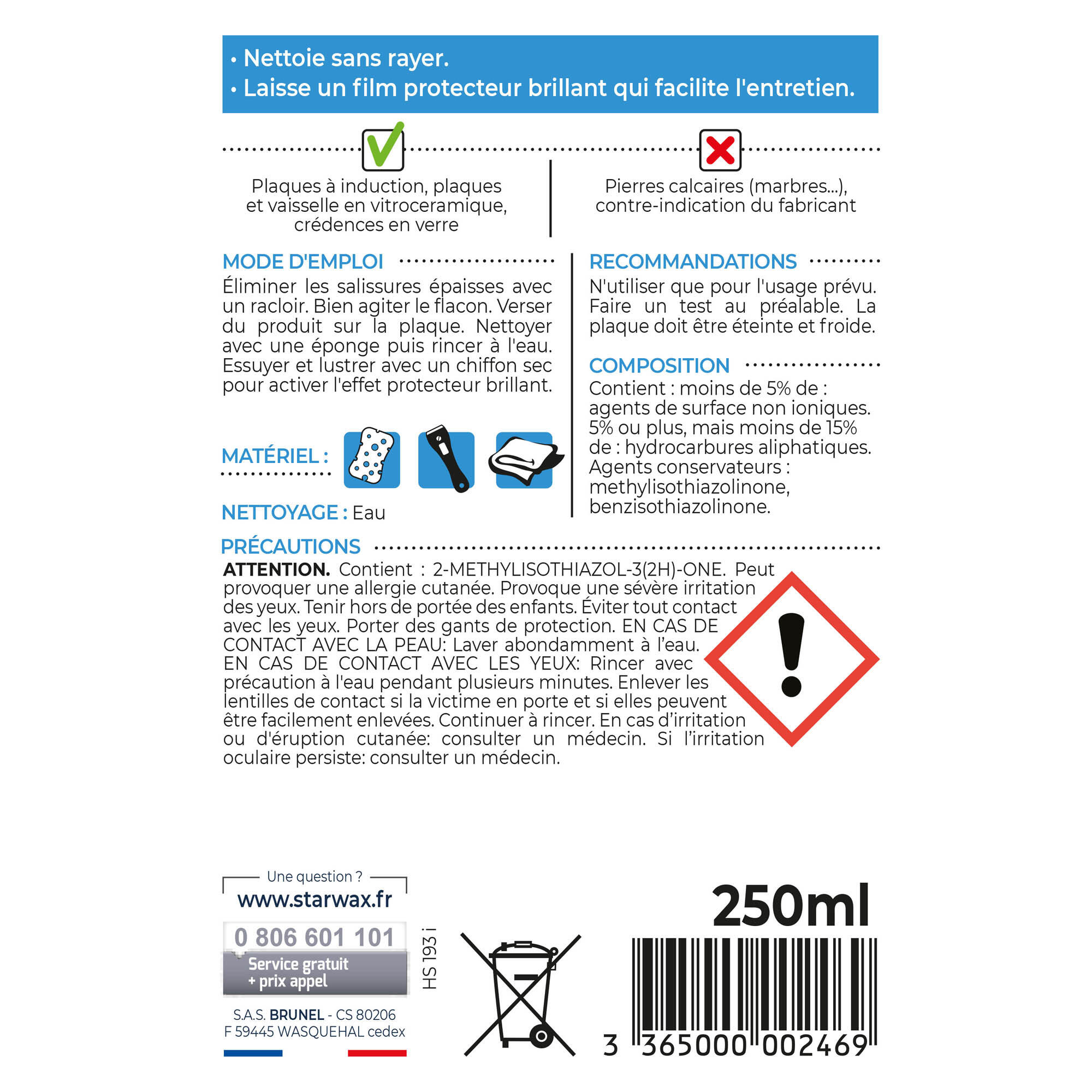 Nettoyant STARWAX Spécial induction vitrocéramique, 0.25L - 3