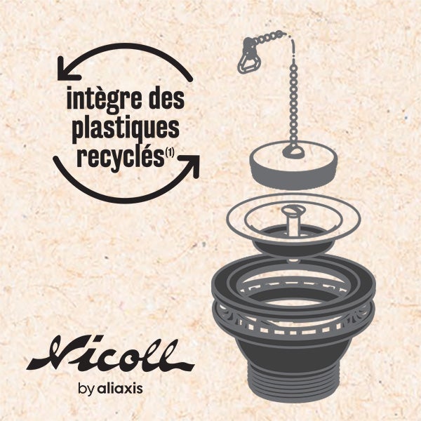Bonde à bouchon pour évier recyclé, noir, Diam..70 mm, NICOLL - 2