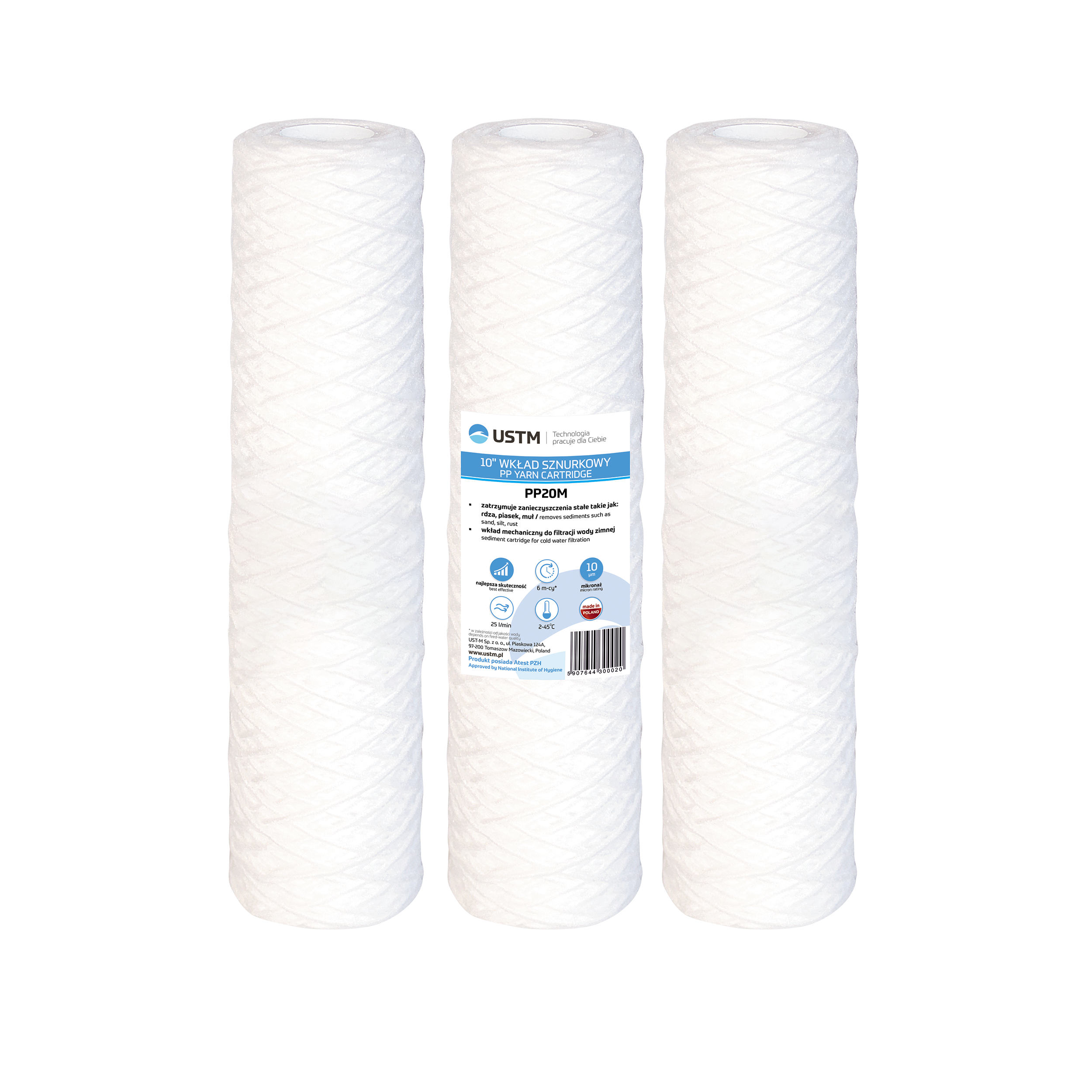 Wkład do filtra sznurkowy 10" 20 mikronów (zestaw 3szt.) SET-PP20M USTM