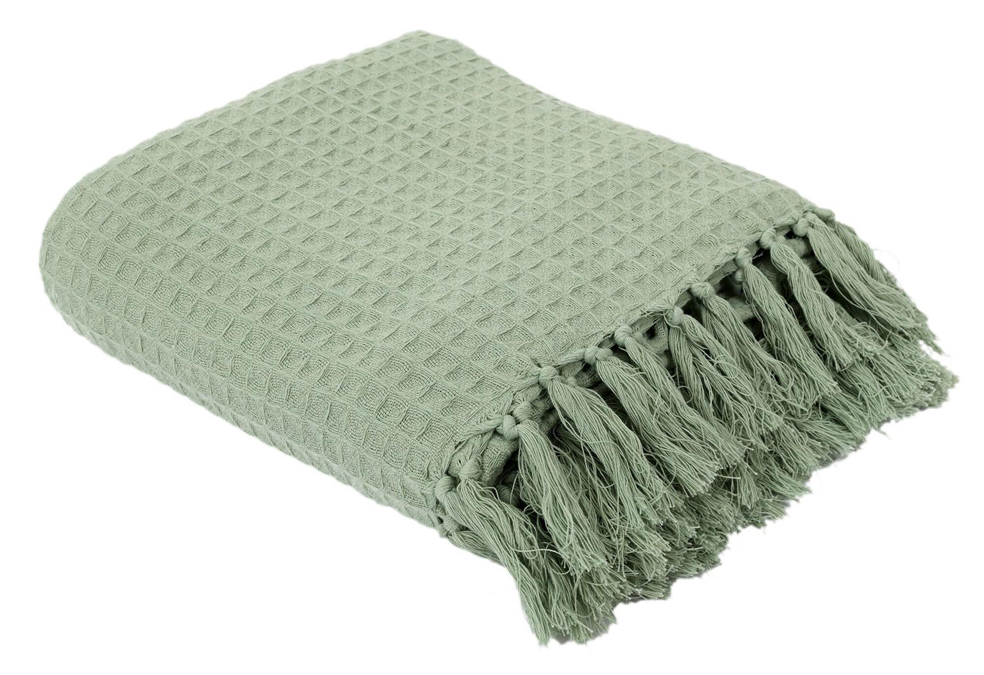 Manta Gofrada rectangular algodón liso verde con flecos de 170x250 cm - 2