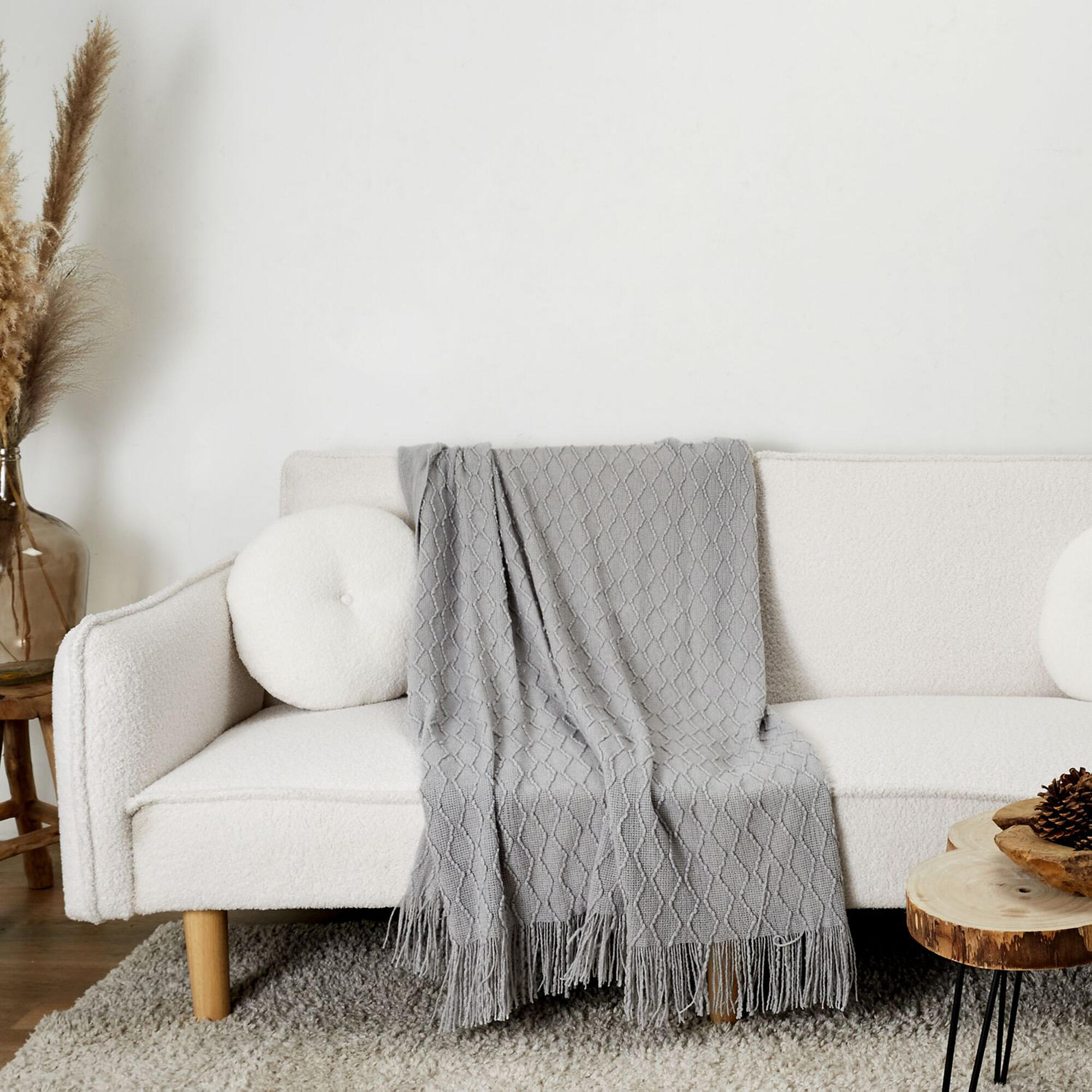 Manta chenilla trenzada acrílico gris 150x120 cm