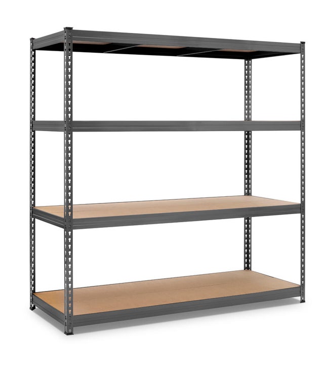 Estante metálica cinza 4 prateleiras madeira 180x180x60 cm 400 kg Spaceo