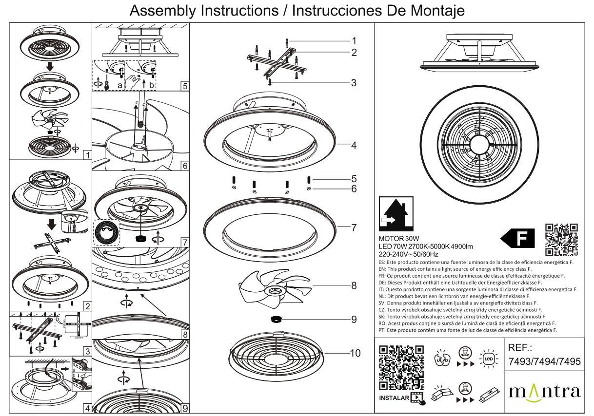 Ventilador de techo con luz sin aspas silencioso DC con mando MANTRA Alisio gris ø52.5 cm invierno/verano color luz regulable - 17
