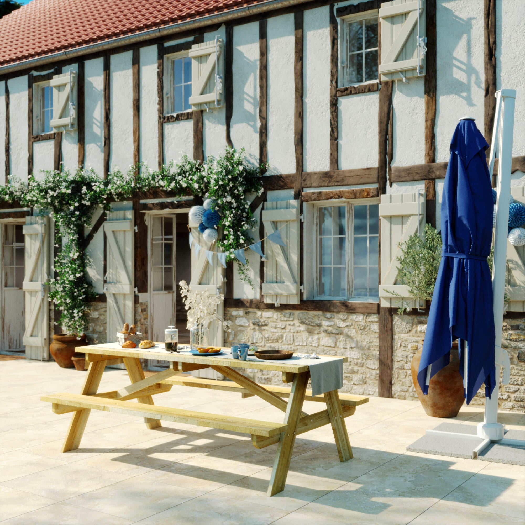 Parasol excéntrico cuadrado de aluminio/acero naterial aura azul 286 cm