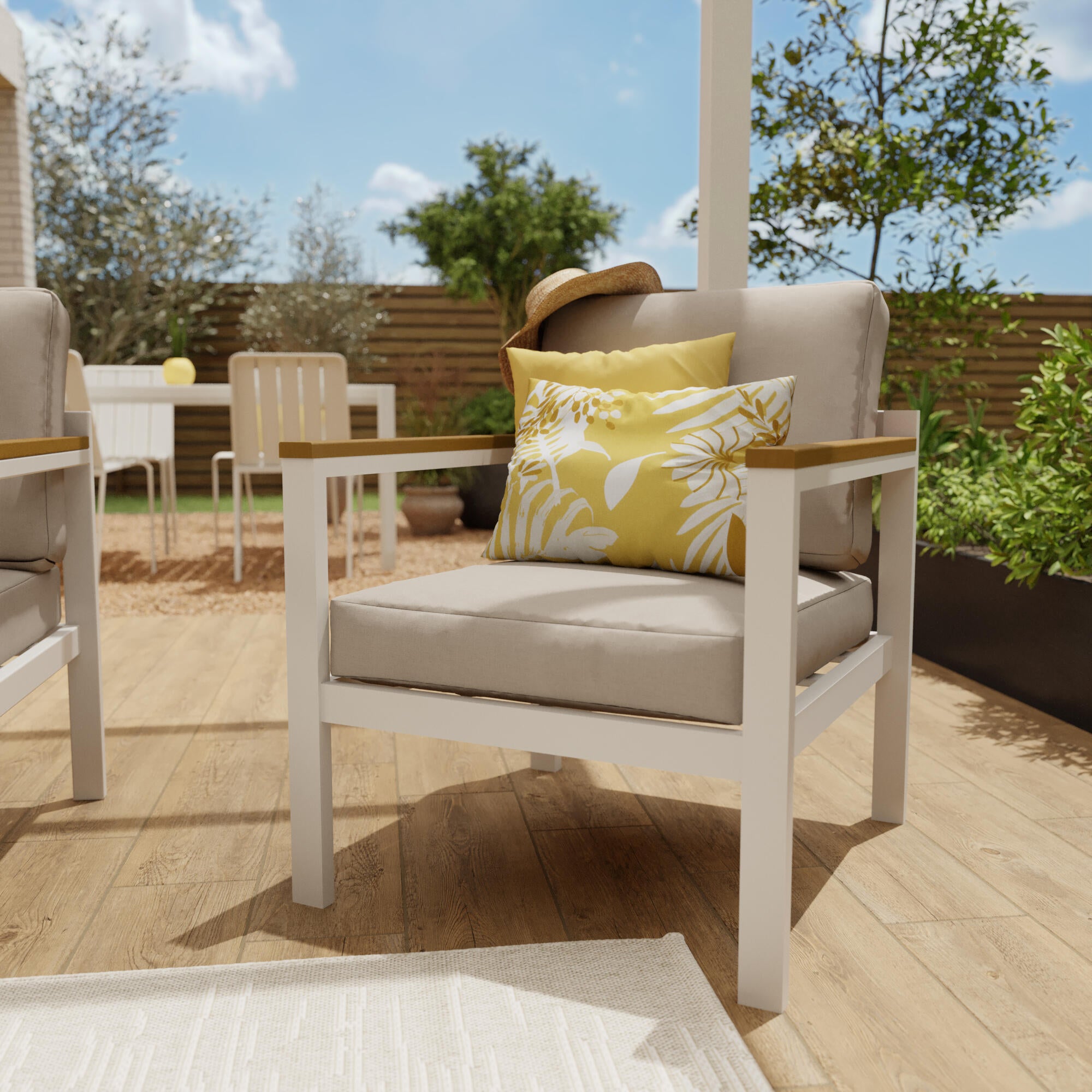 Salotto da giardino angolare per 5 persone bianco Oris NATERIAL con cuscini in poliestere beige - 3