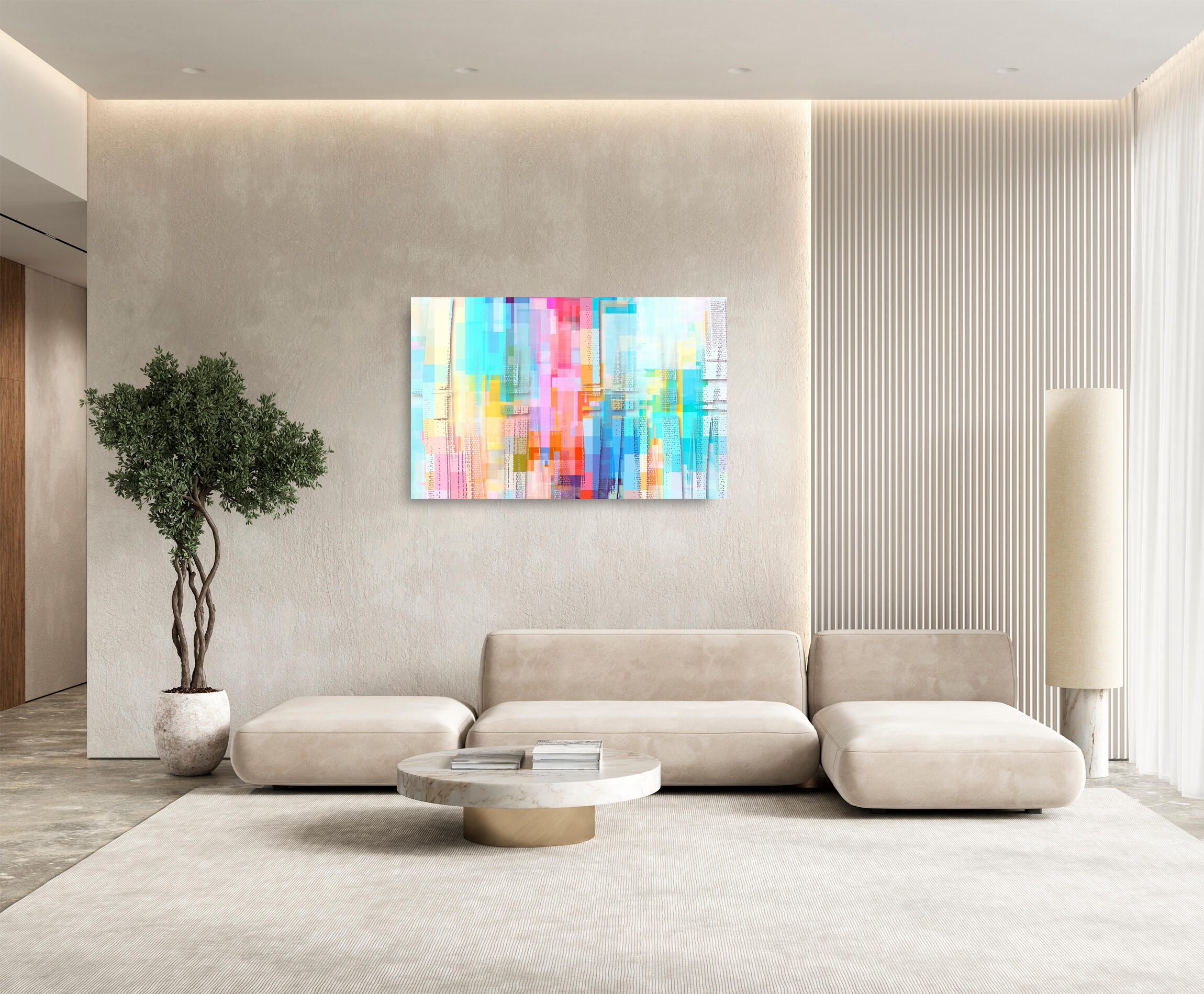 Pintura impresa sin marco mate abstracto color pastel 80 x 120 cm