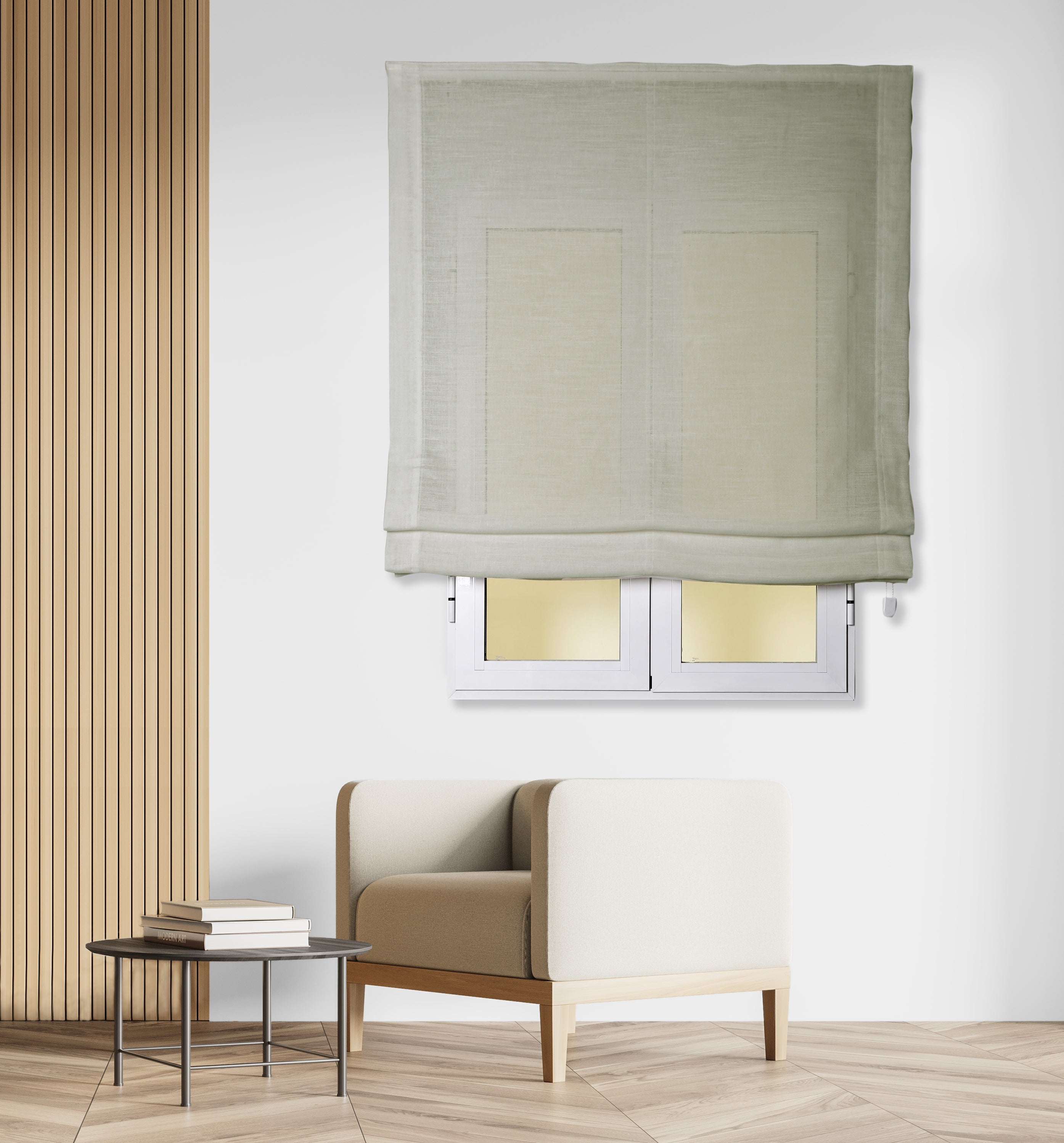 Estor plegable paqueto semi-trasparente con cadena forum poliéster liso verde de 105x175 cm