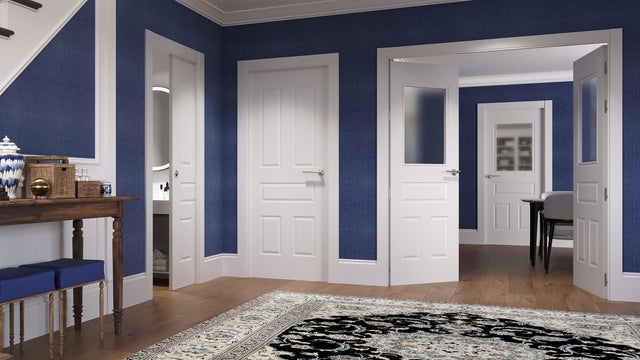 puertas blancas modernas pared azul