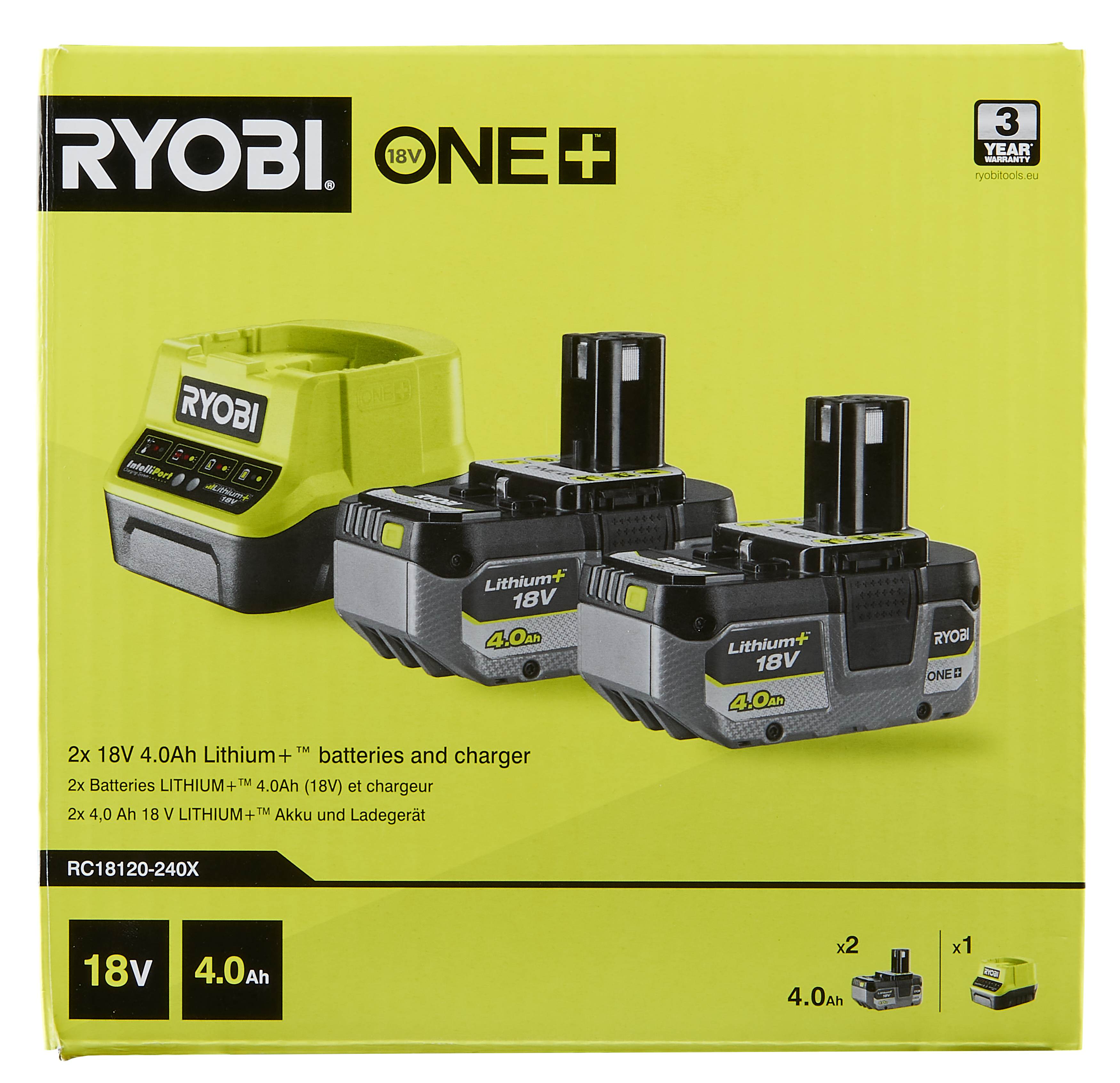 Zestaw akumulatorów 18V 2x4.0Ah Ryobi One+ RB18242X + ładowarka 2.0 AMP - 6