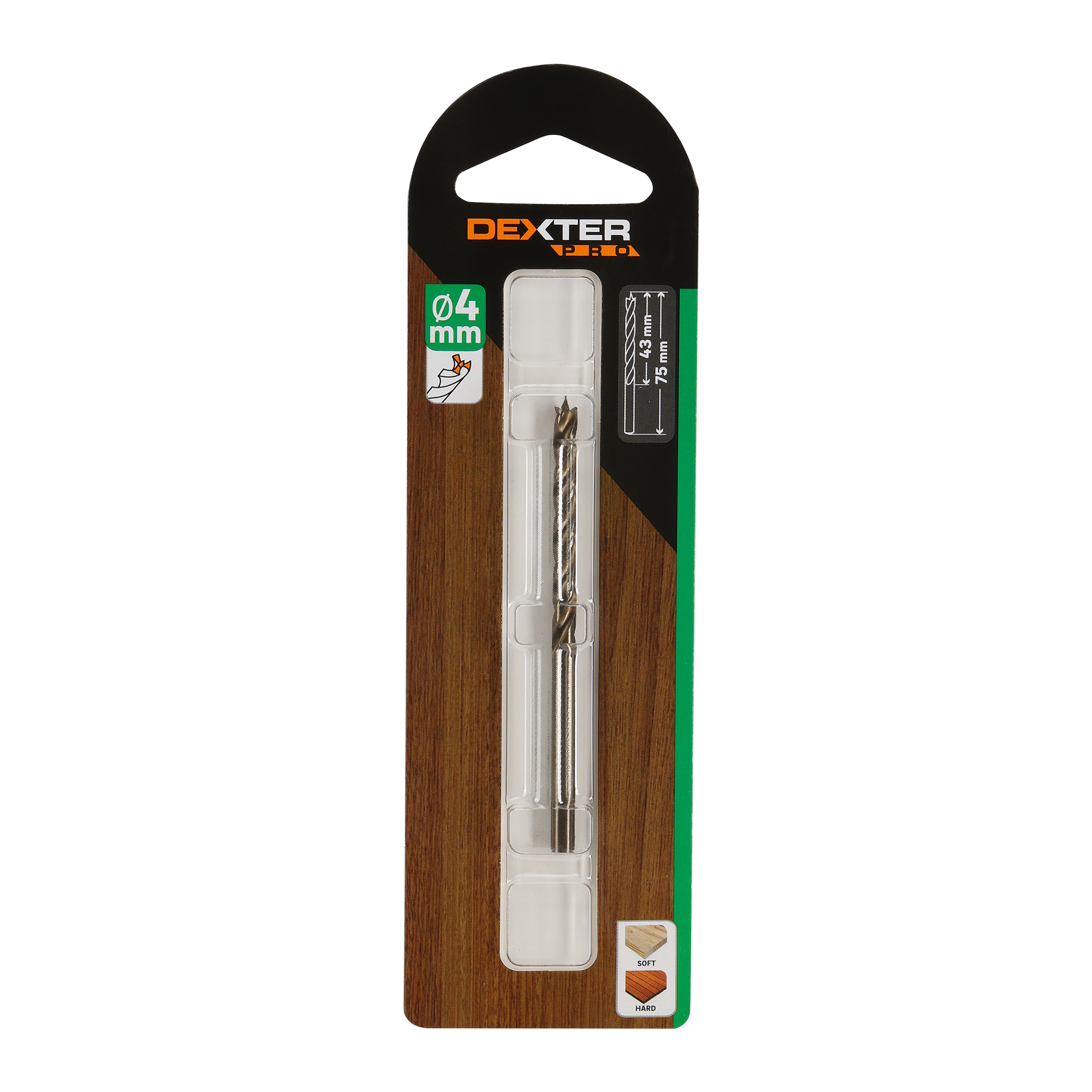 Punta elicoidale per legno codolo cilindrico DEXTER PRO L 75 mm Ø 4 mm - 6