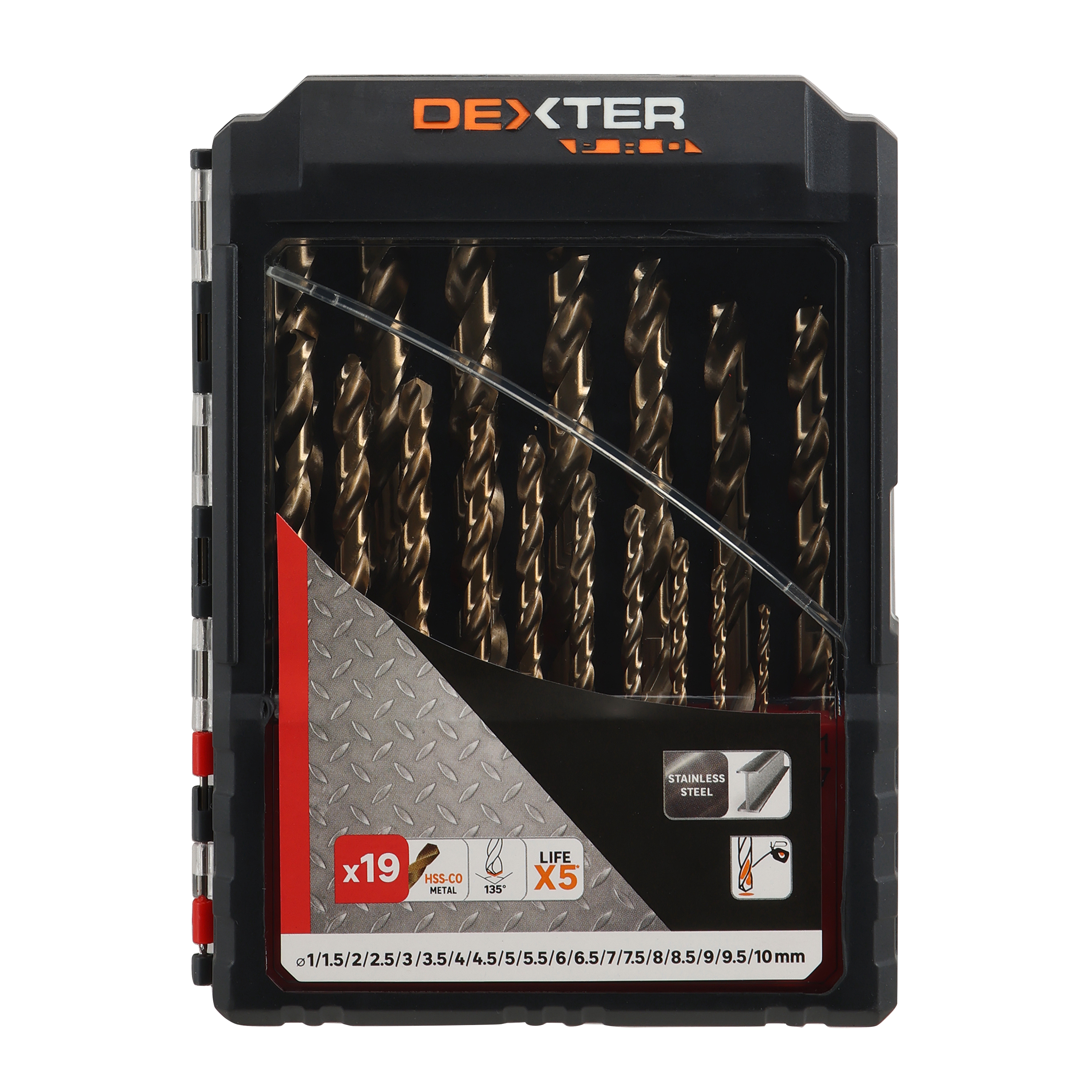 Estuche 19 brocas metal 1-10mm dexter pro