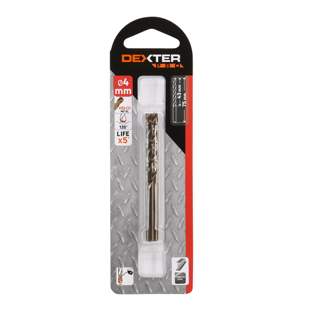 Lot de 2 Foret à métal, Diam.4 mm, L.43 mm DEXTER PRO