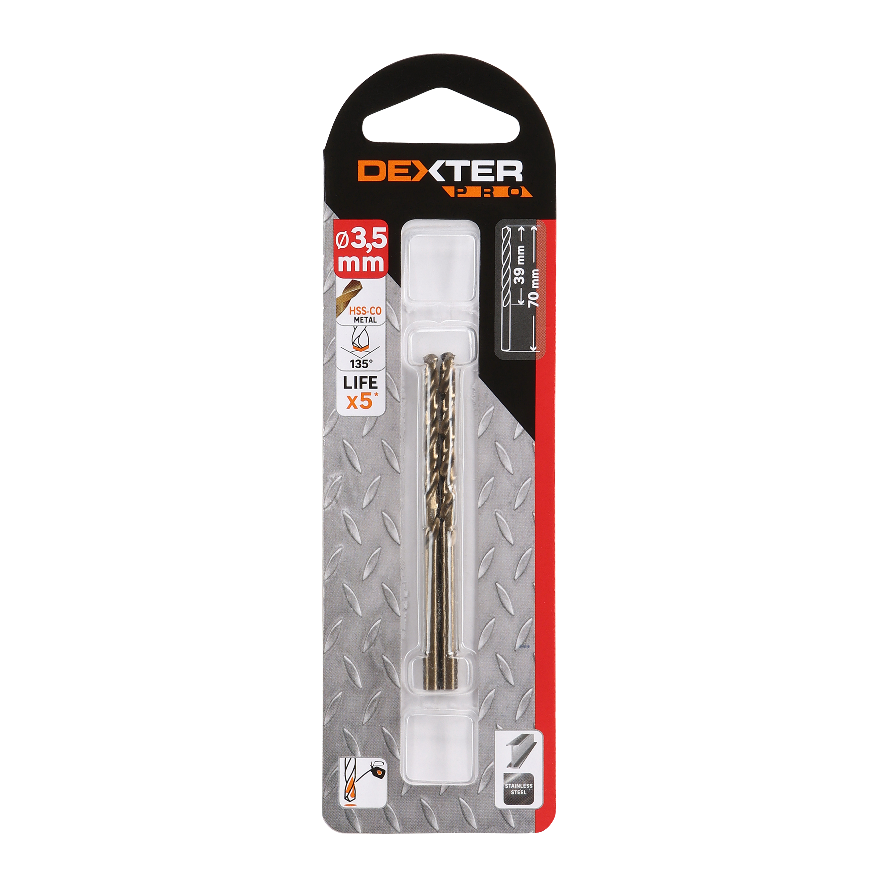 2 broca para metal ø 3.5 x l. 75 mm dexter pro