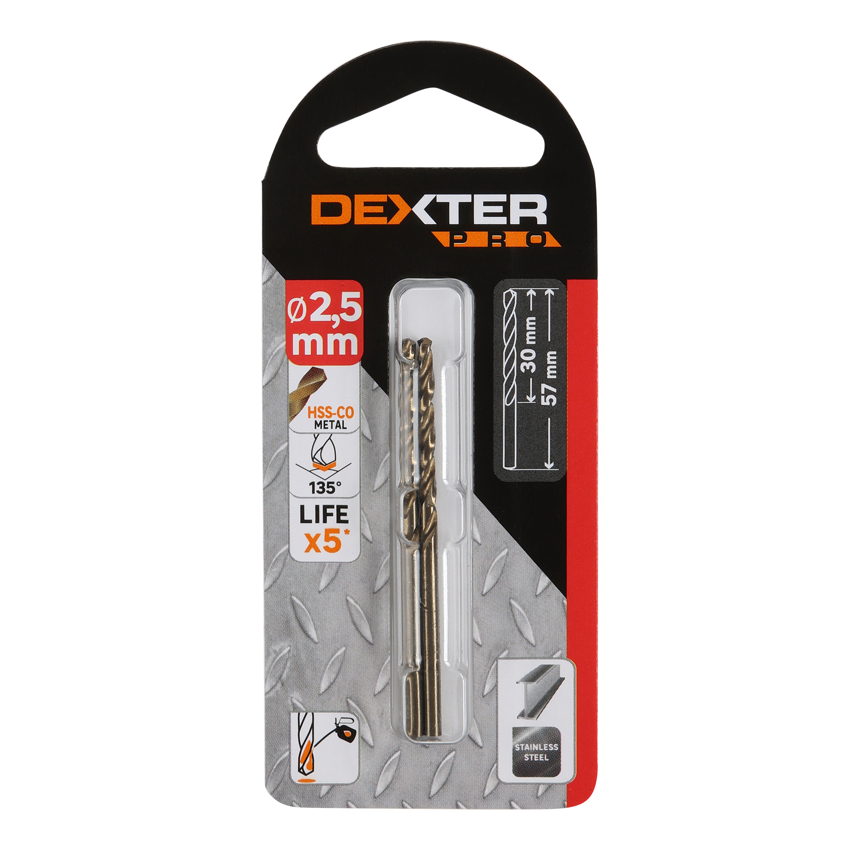 Wiertło do metalu HSS COBALT 2.5 / 57 mm 2 szt. DEXTER PRO - 4