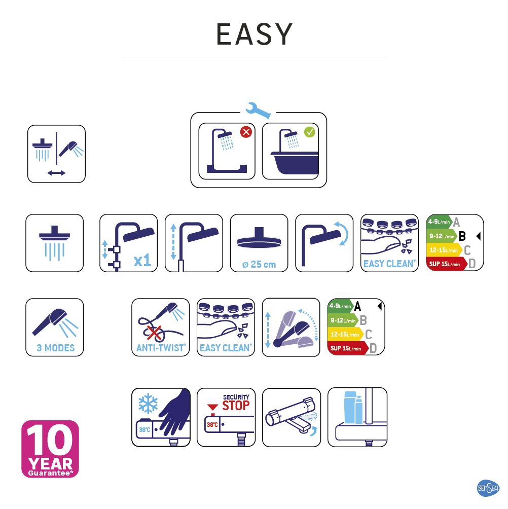 Colonne de douche et bain thermostatique, SENSEA Easy, Chrome - 14