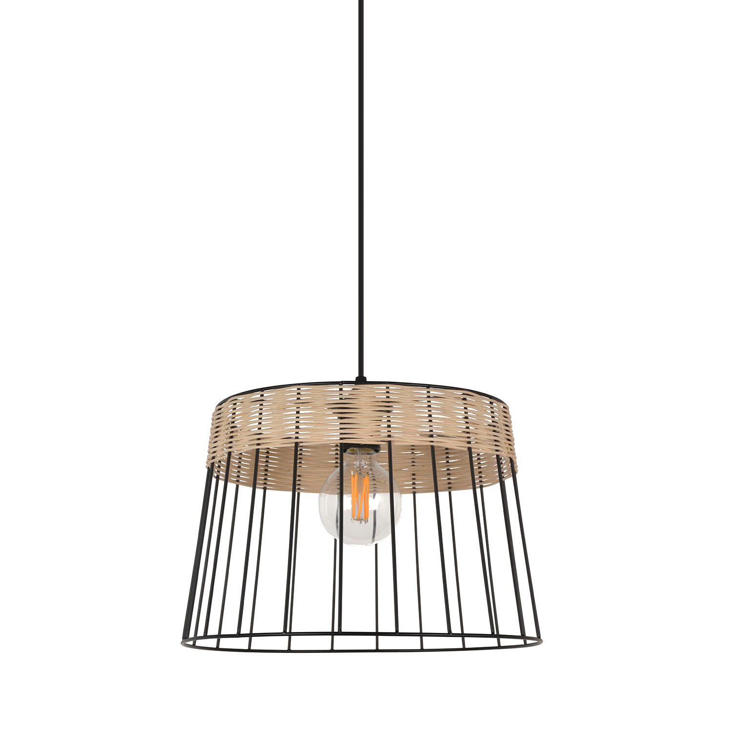 Suspension Indah acier / rotin, noir, Diam.35 cm, E27 - 4