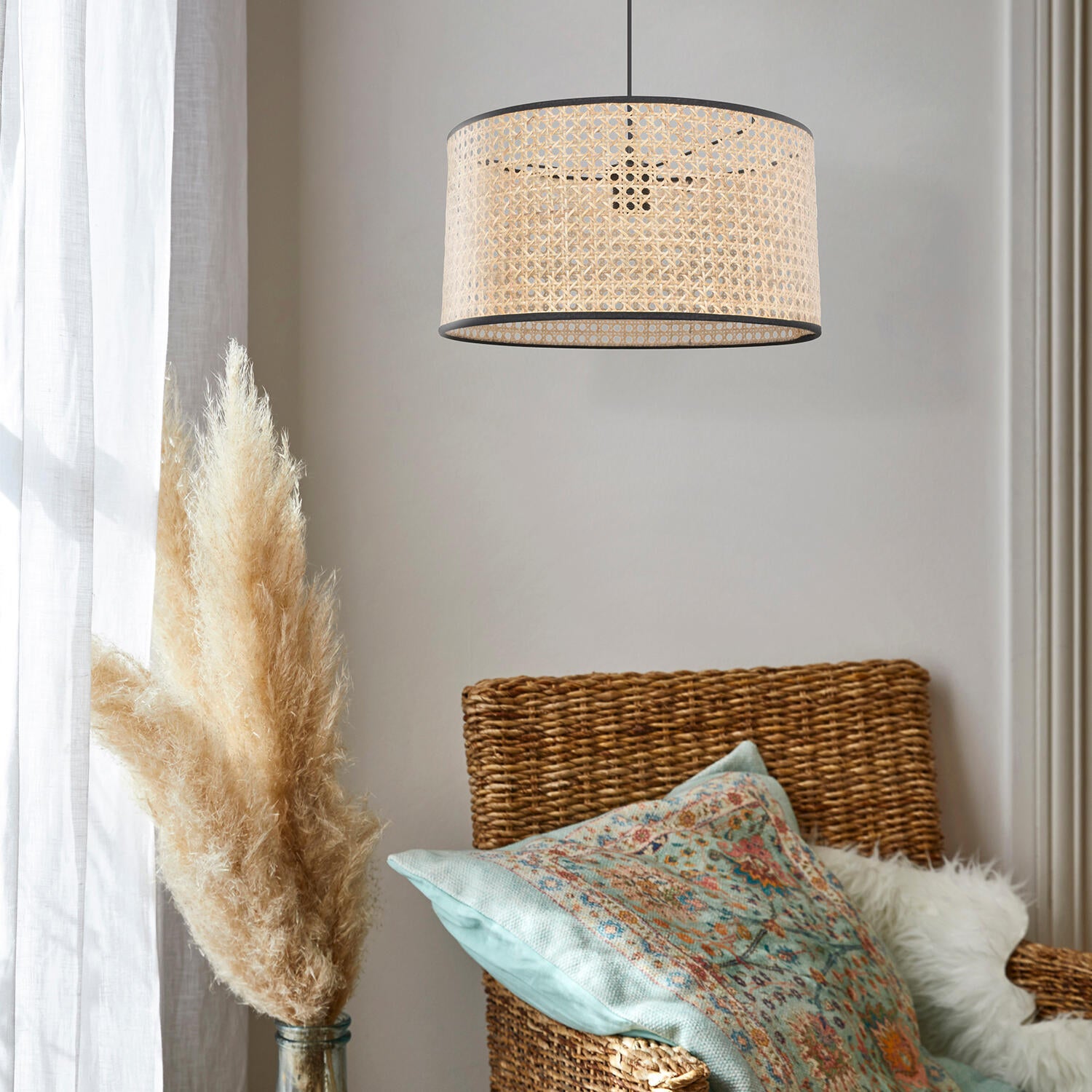 Suspension Cylindre rotin, beige, Diam.38 cm, E27 - 2