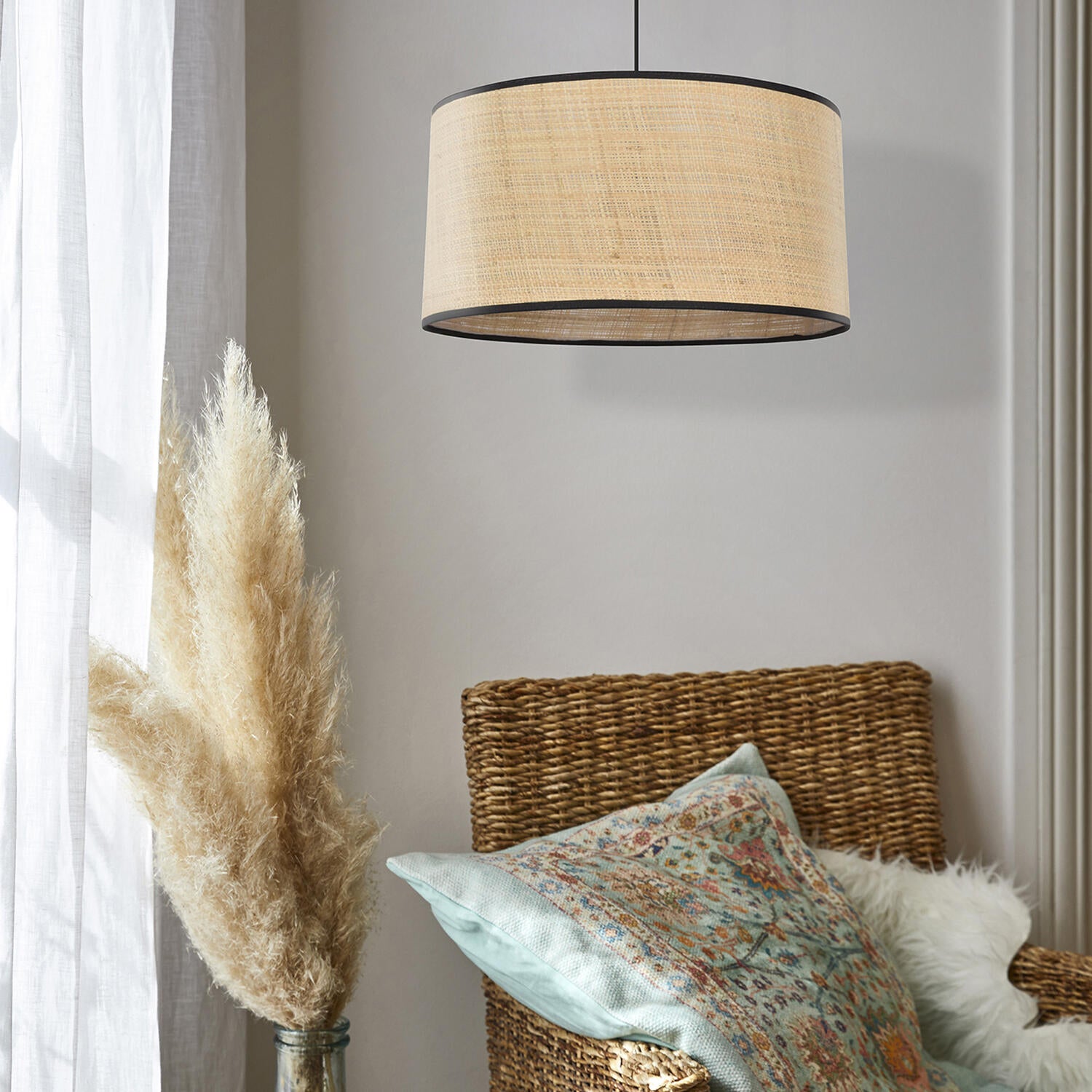 Suspension Cylindre raphia, beige, Diam.38 cm, E27 - 3