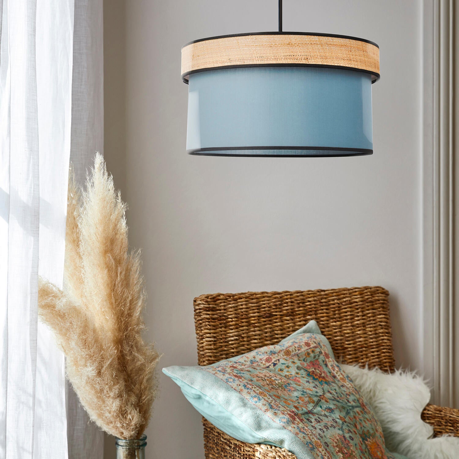 Suspension Amman, coton, bleu, Diam.38 cm, E27 - 2
