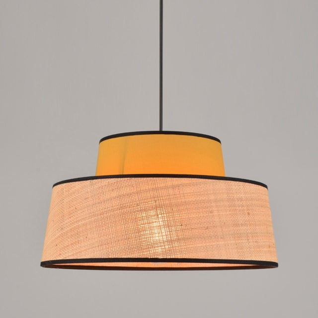 Suspension Mallorca raphia, moutarde, Diam.38 cm, E27
