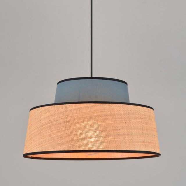 Lampadario Natura MALLORCA nero paralume blu E27 Ø38cm COREP