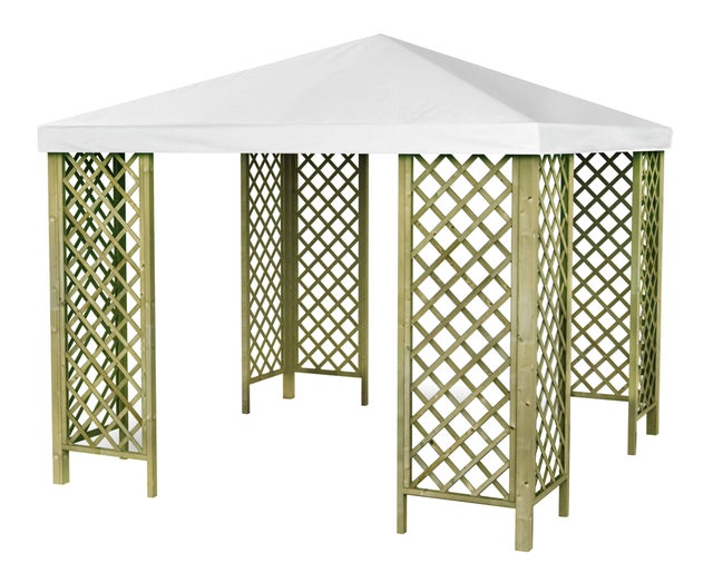 Gazebo 3 x 3 m in legno massello naturale, copertura bianca - Fox