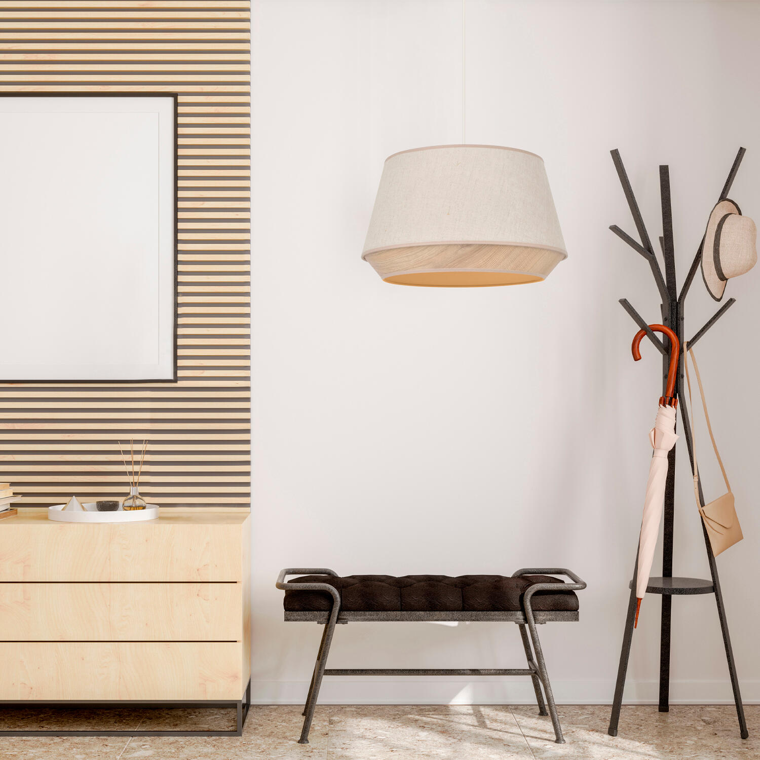 Lámpara de techo colgante de algodón beige 1 luz E27 Sír 38 cm y altura regulable - 2