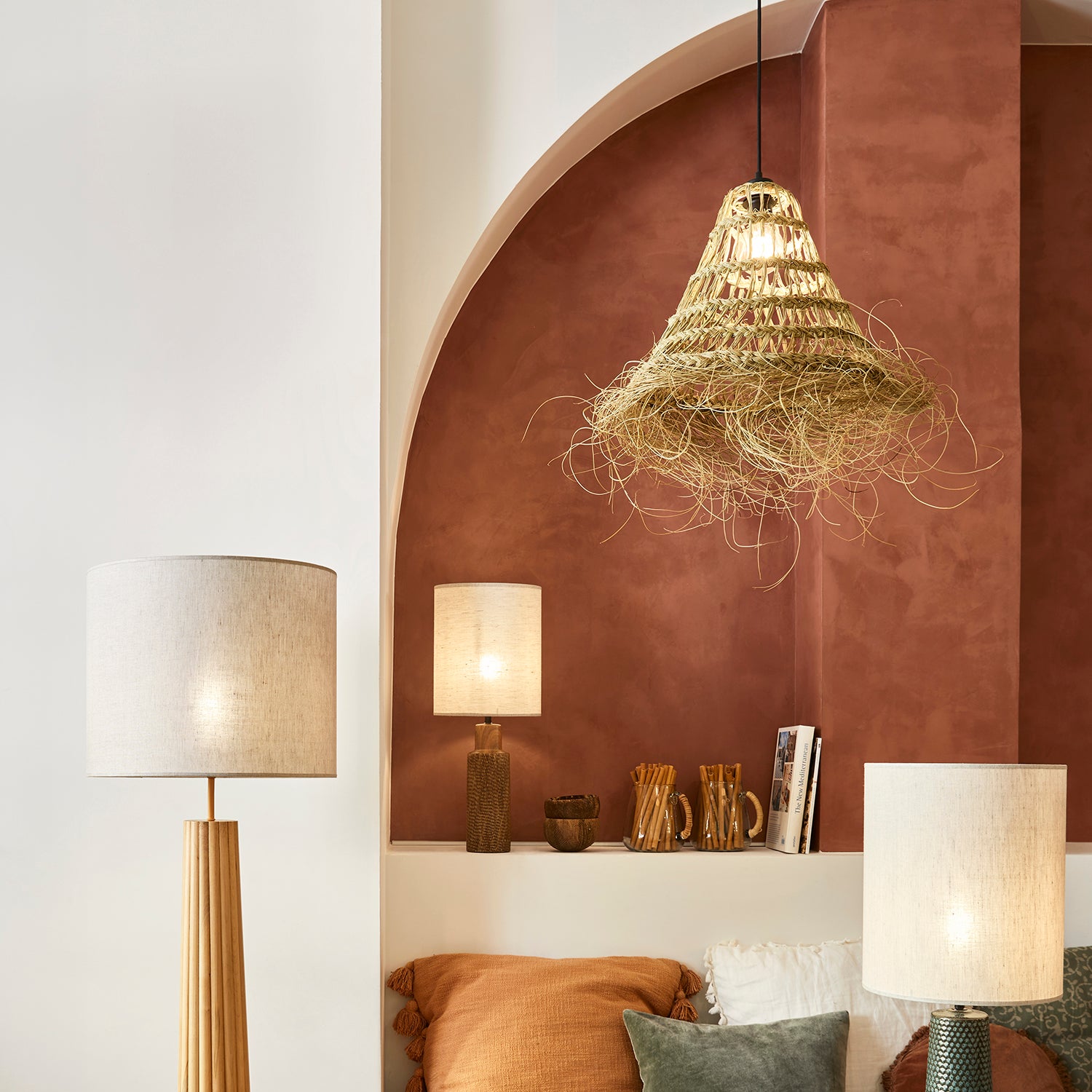 Lampadario Natura Atlas nero paralume beige E27 Ø40cm COREP - 2