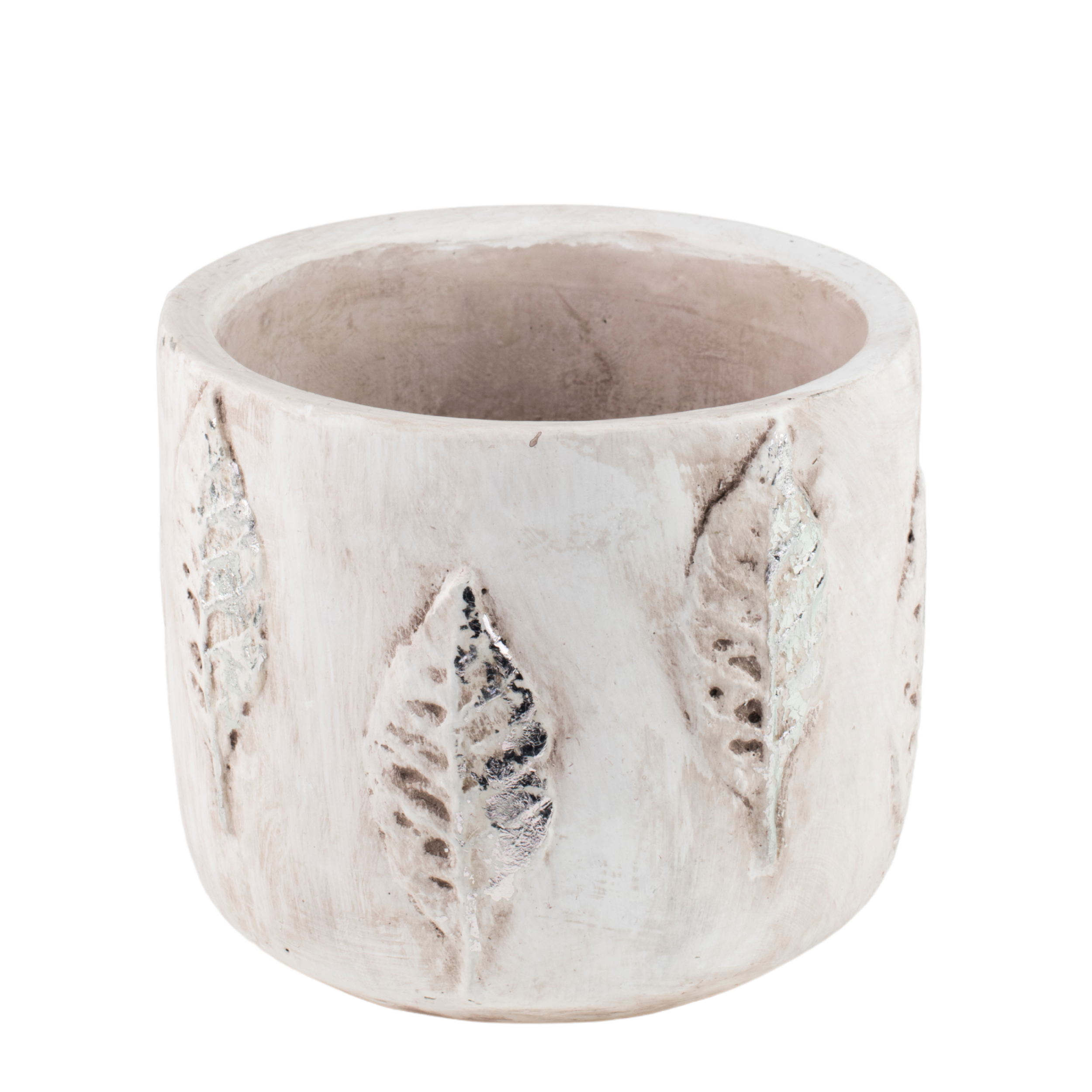 Osłonka doniczki betonowa Hoja 13cm biała srebrne liście