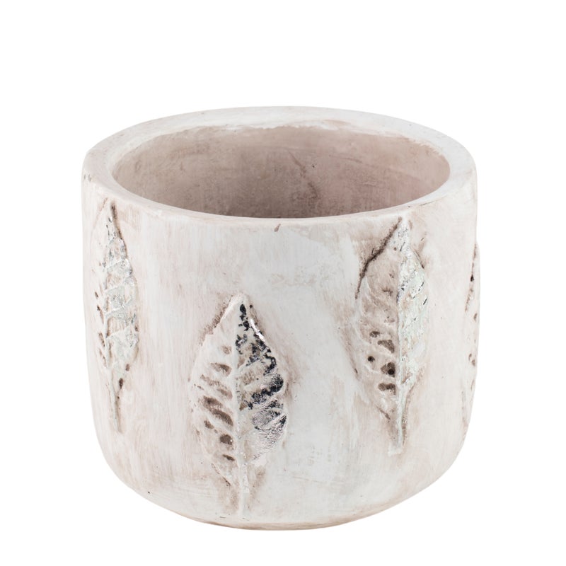 Osłonka doniczki betonowa Hoja 13cm biała srebrne liście