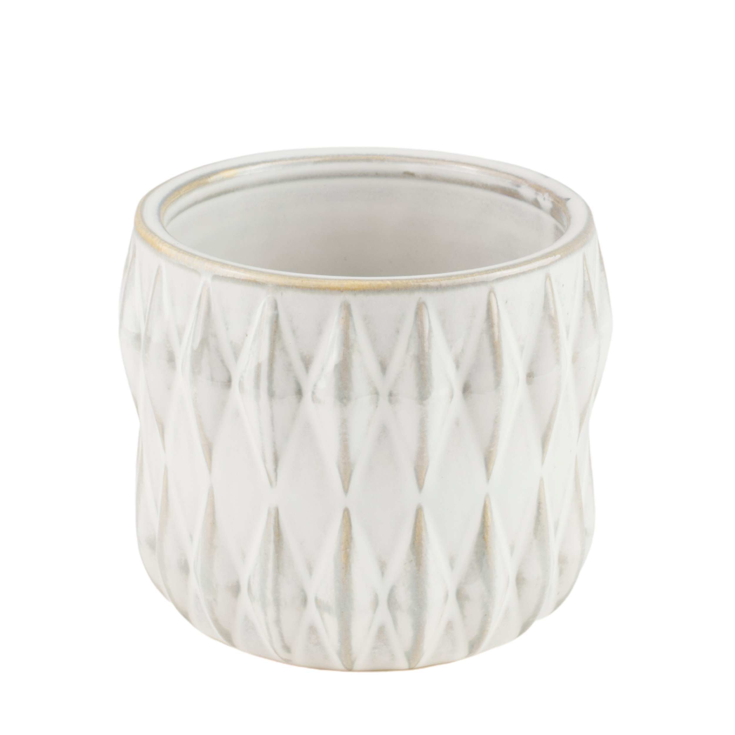 Osłonka doniczki ceramiczna 10.5cm wzór geometryczny biała