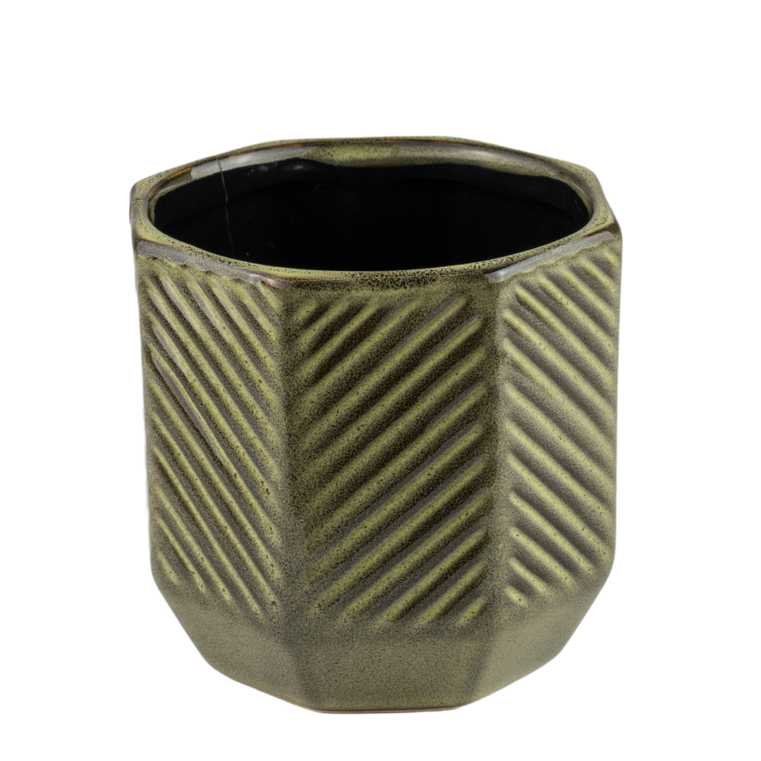 Osłonka doniczki ceramiczna 10.5cm wzór geometryczny zielona