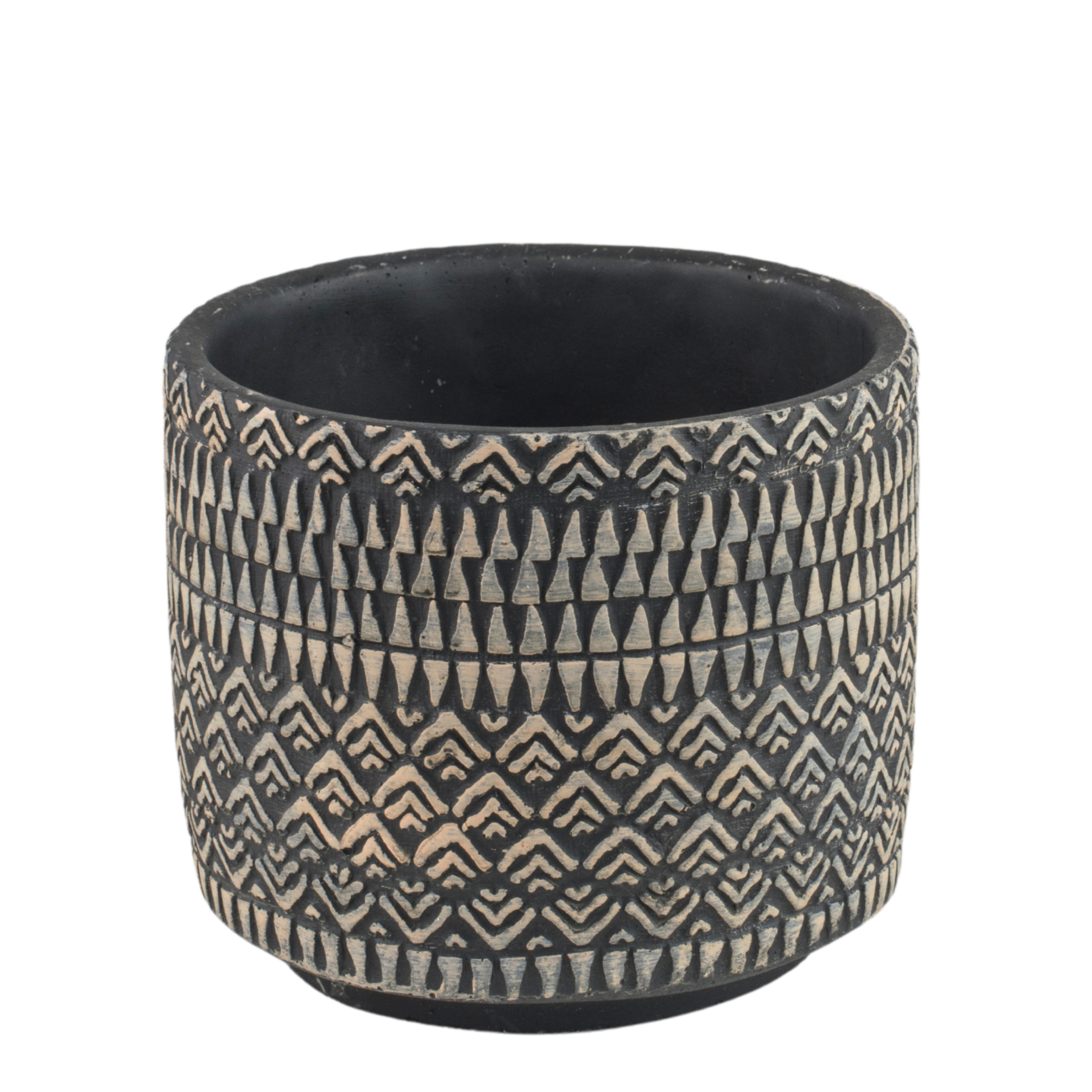Osłonka doniczki betonowa Kjeld 10.5cm czarna wzór aztek