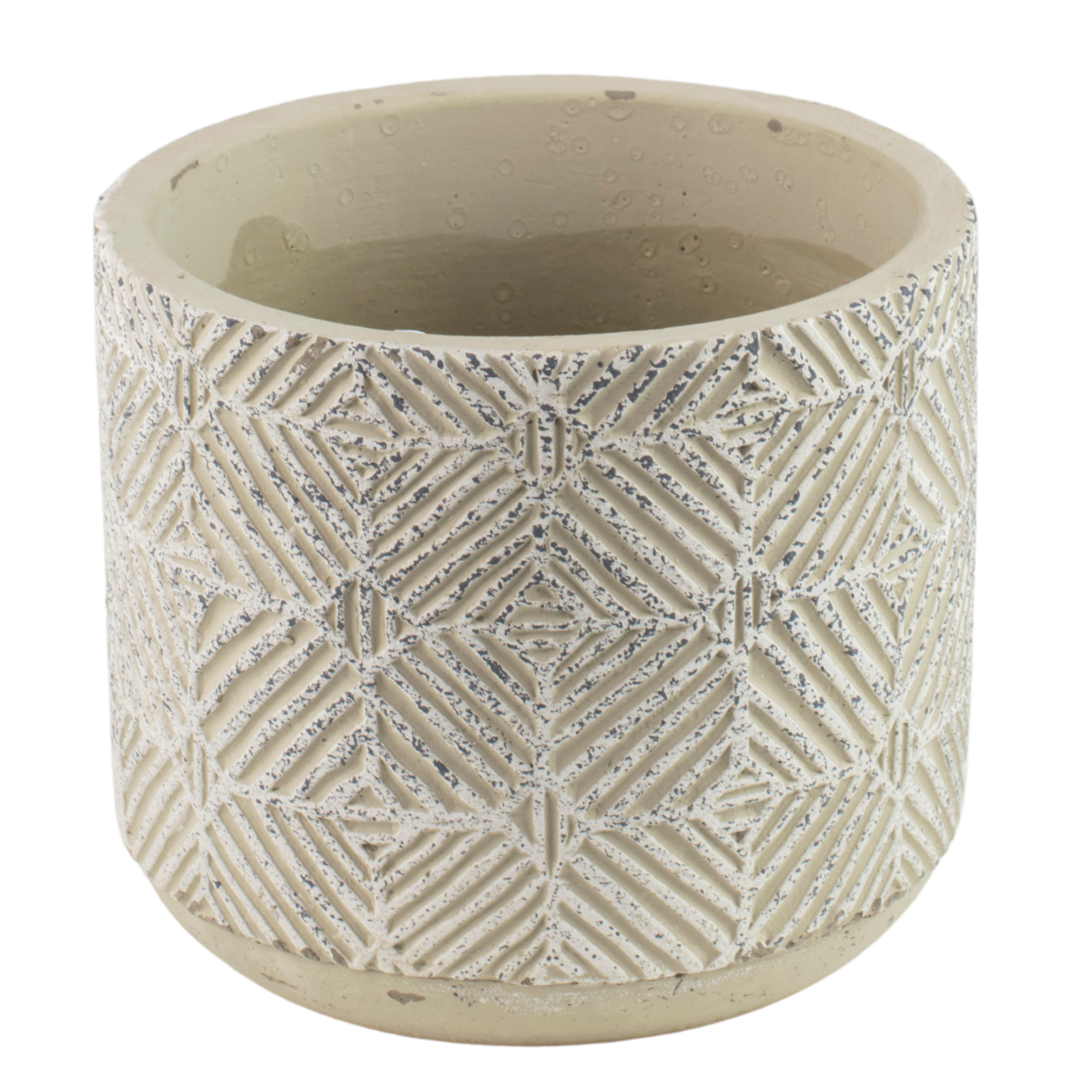 Osłonka doniczki betonowa Jana 17.5cm szara wzór geometryczny