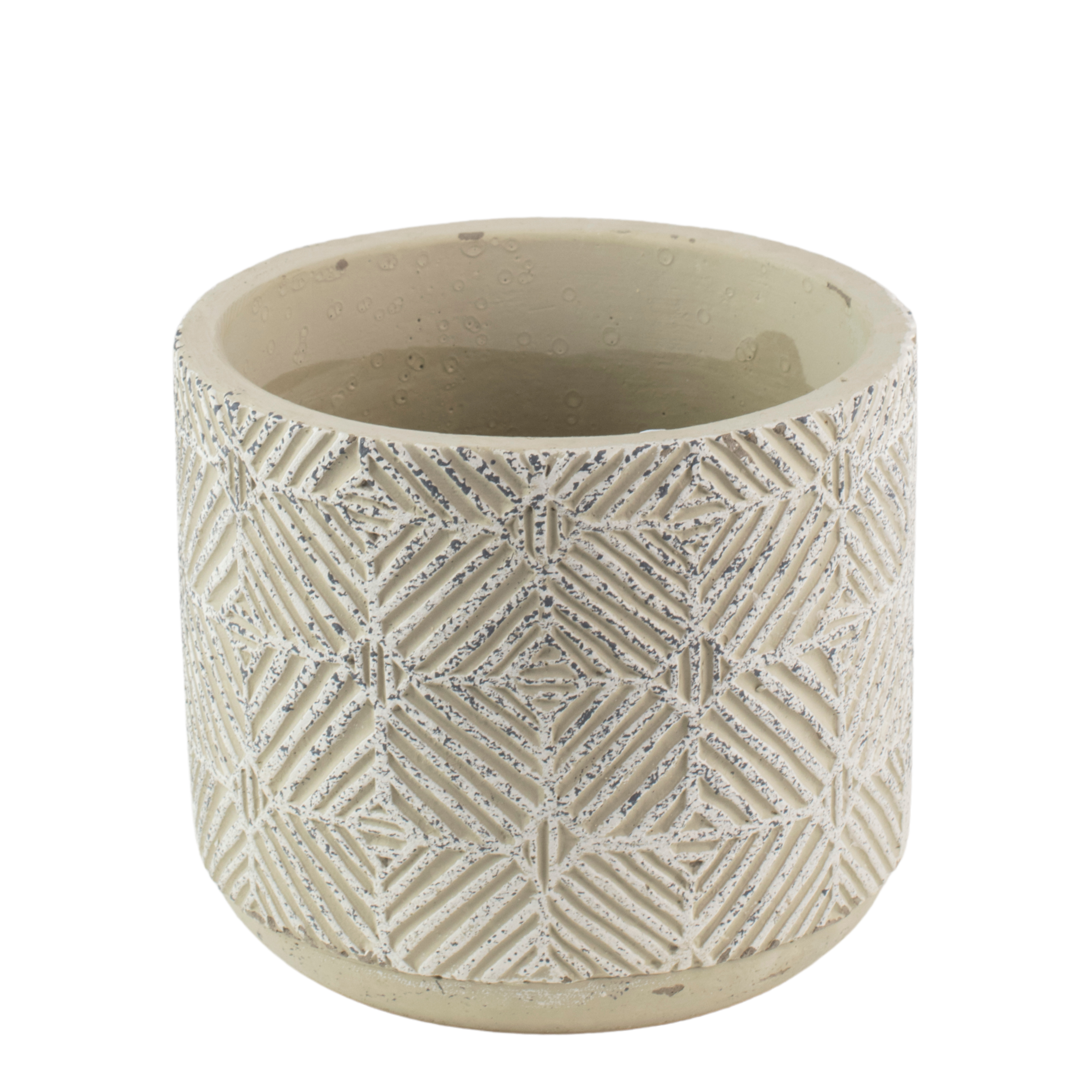 Osłonka doniczki betonowa Jana 15cm szara wzór geometryczny