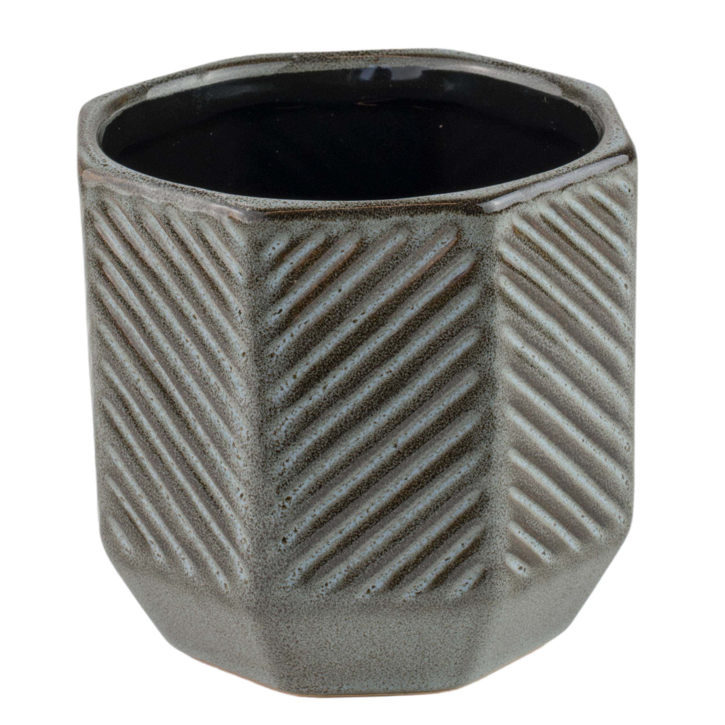 Osłonka doniczki ceramiczna 18cm wzór geometryczny szara