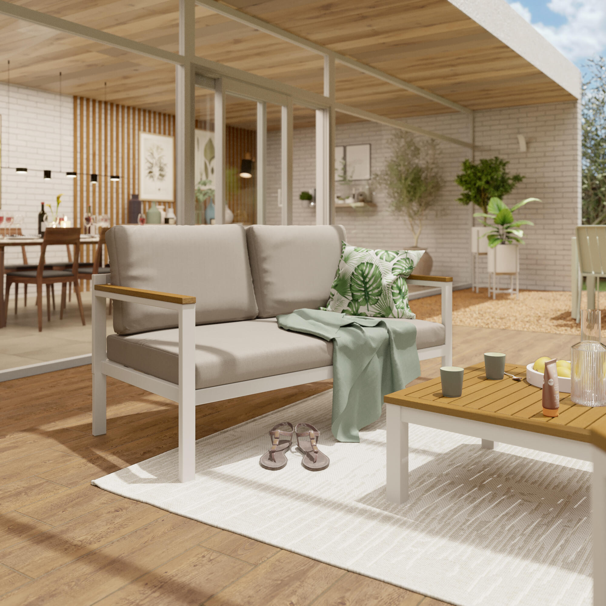 Conjunto jardim relax sofá e mesa alumínio branco Oris II Naterial - 12